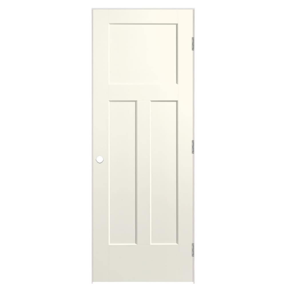 Masonite 36-in x 80-in Moonglow Solid core 3-panel craftsman Left hand Smooth Prefinished Molded composite Flat Jamb Single Prehung Interior Door