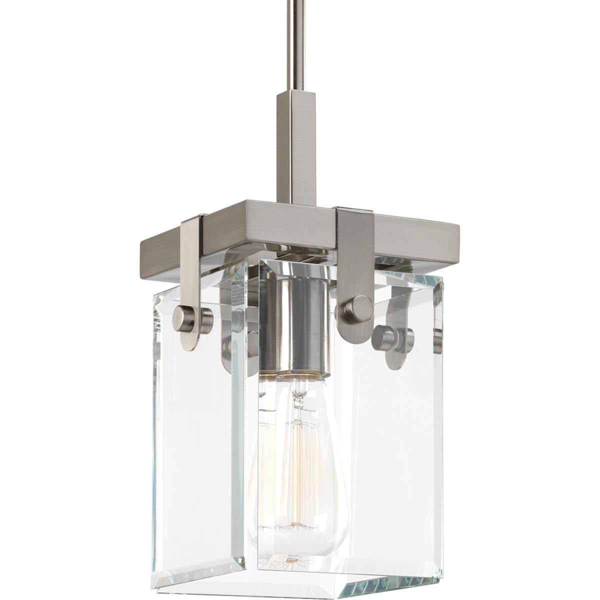 Progress Lighting Glayse Brushed Nickel Modern/contemporary Beveled glass Square Mini Hanging Pendant light 1007502