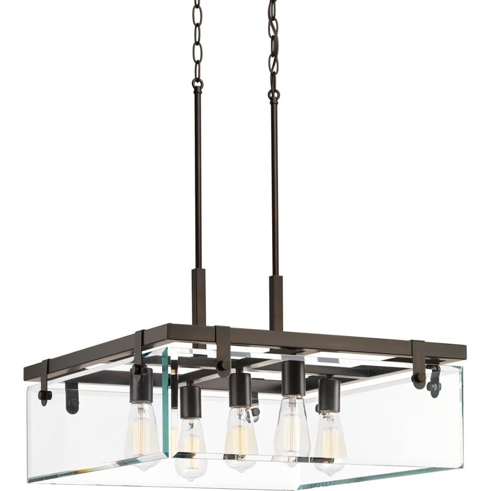 Progress Lighting Glayse 5 -Light Antique Bronze Modern/contemporary Beveled glass Square Large Hanging Pendant light 1007378