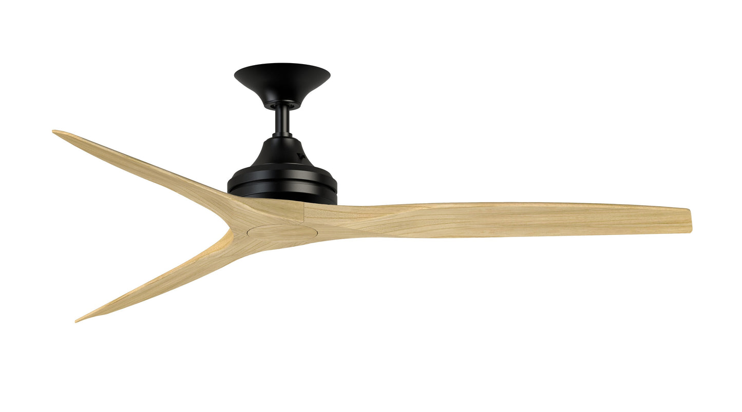 Fanimation Spitfire 60-in Outdoor Black with Natural Blades Propeller Ceiling Fan Light Kit Compatible - Remote Included ( 3 -Blade ) 1448715