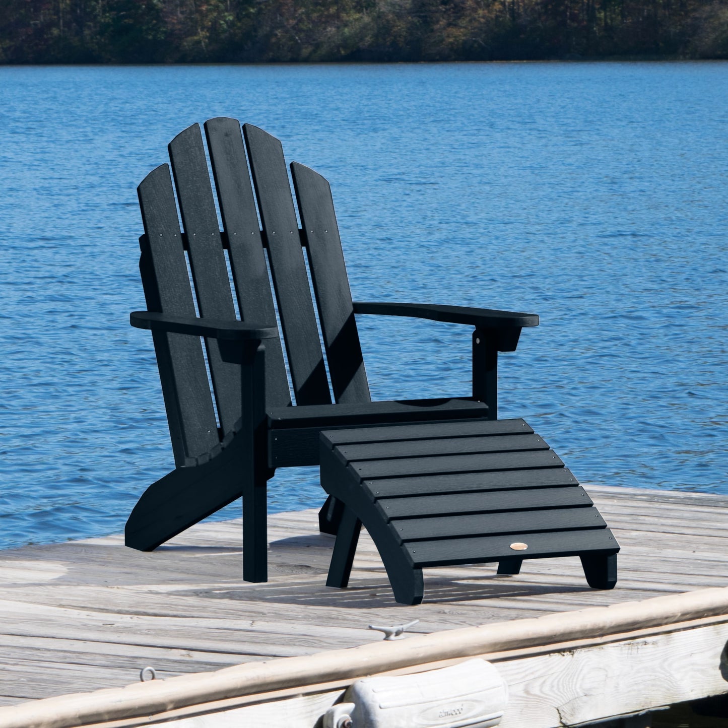 highwood Westport Federal Blue Poly-lumber Frame Stationary Adirondack Chair with Slat Seat