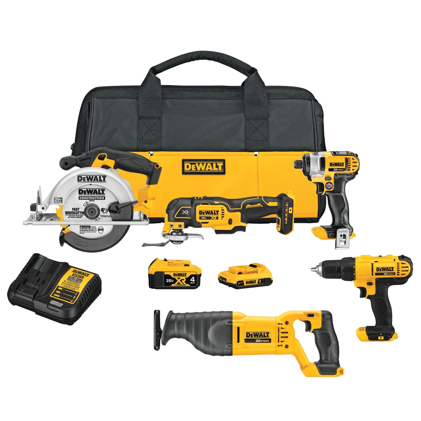 DEWALT 5-Tool 20-Volt Max Power Tool Combo Kit with Soft Case (2-Batteries and charger Included) DCK551D1M1