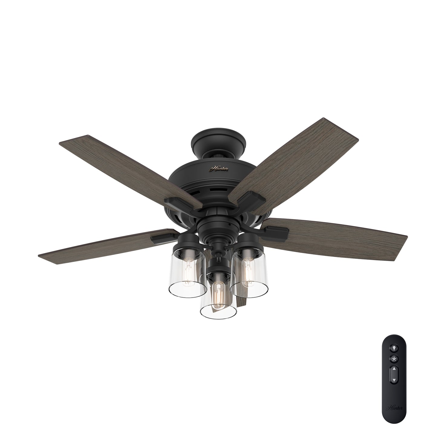 Hunter Bennett 44-in Matte Black with Grey Walnut Blades Ceiling Fan With Light - Remote Included ( 5 -Blade ) 2988649