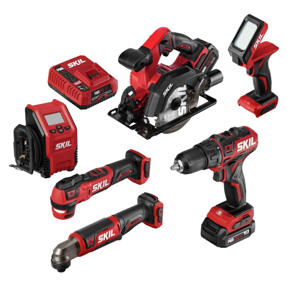 SKIL PWR CORE 12-volt 6-Tool Brushless Power Tool Combo Kit (2-Batteries Included and Charger Included) CB7434-21