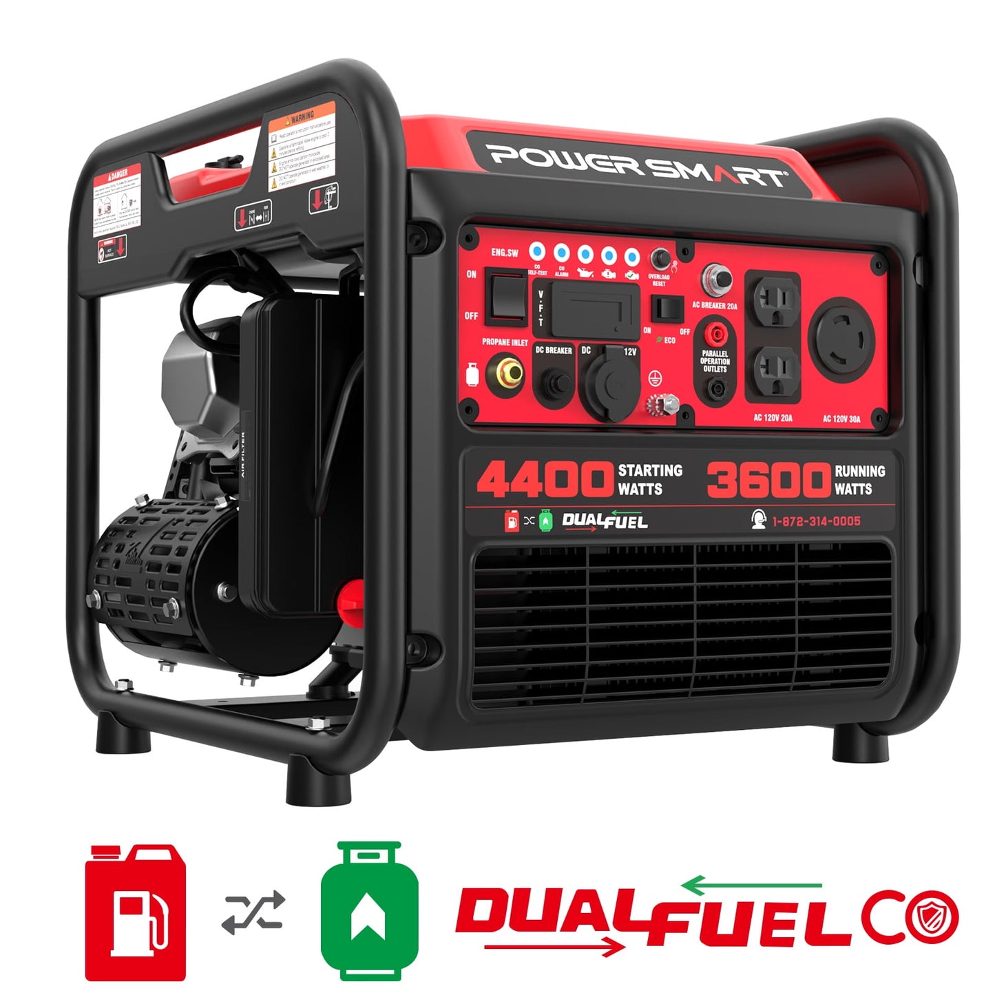 PowerSmart 4400W/3600W Dual Fuel Portable Generator Gas/Propane with Inverter Tech CO Protect (MB5040DC)