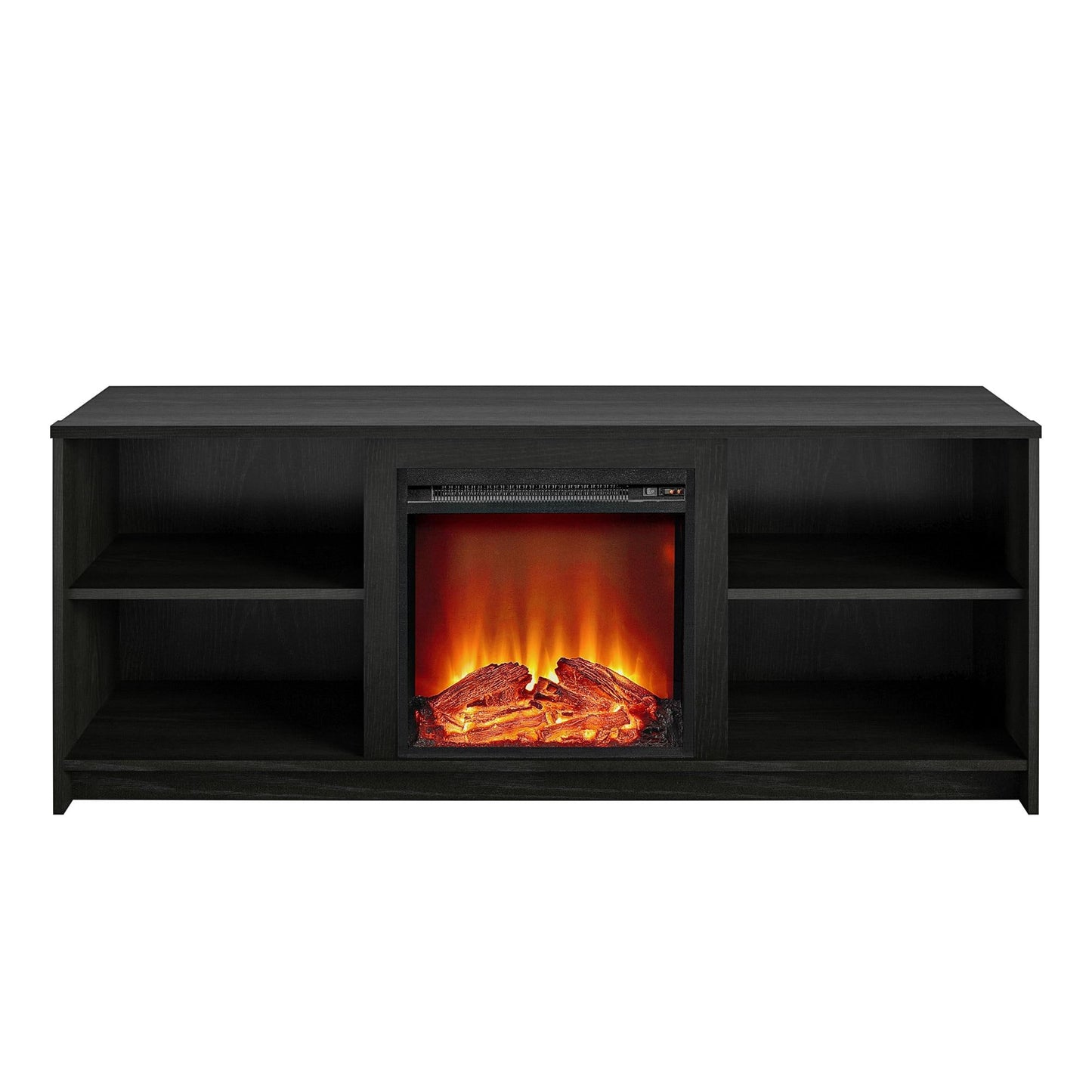 Ameriwood Home 59.69-in W Black Oak TV Stand with Fan-forced Electric Fireplace DE96771