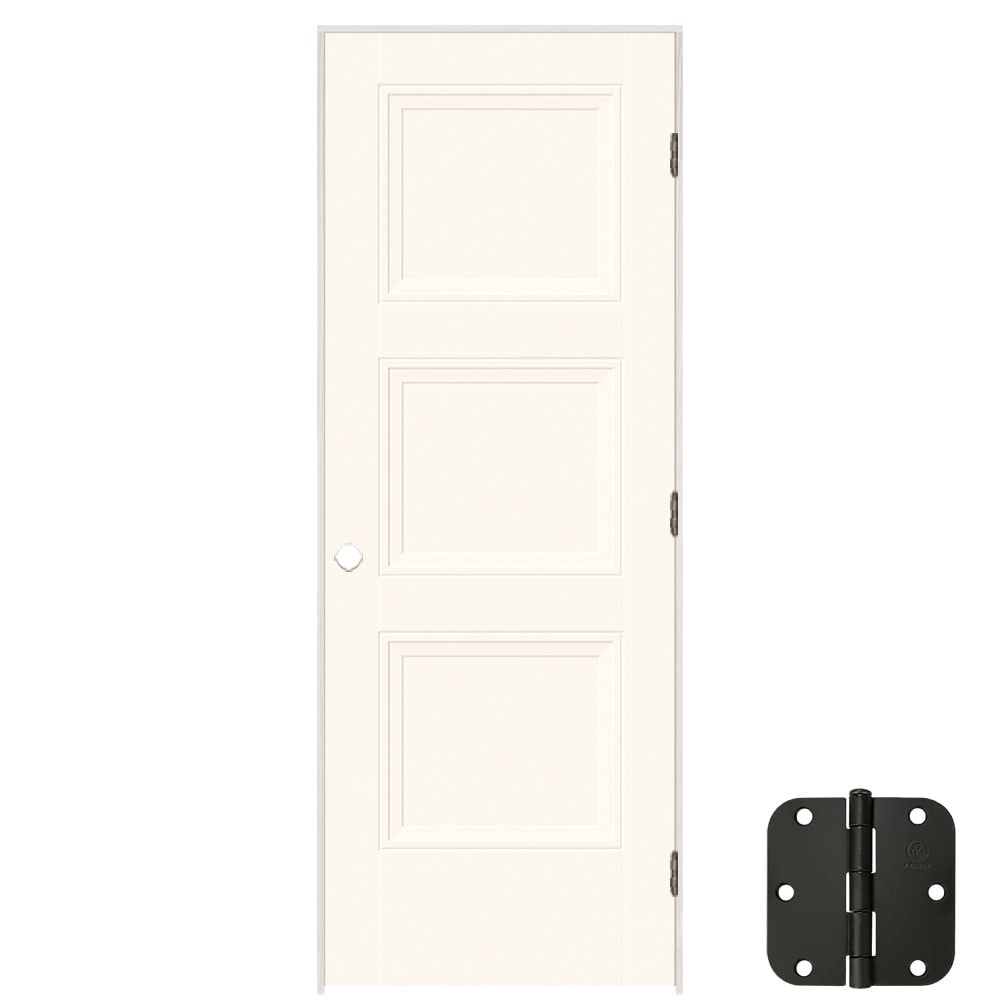 Masonite 24-in x 80-in Snowstorm Hollow core 3-panel square Right hand Smooth Prefinished Molded composite Flat Jamb Single Prehung Interior Door