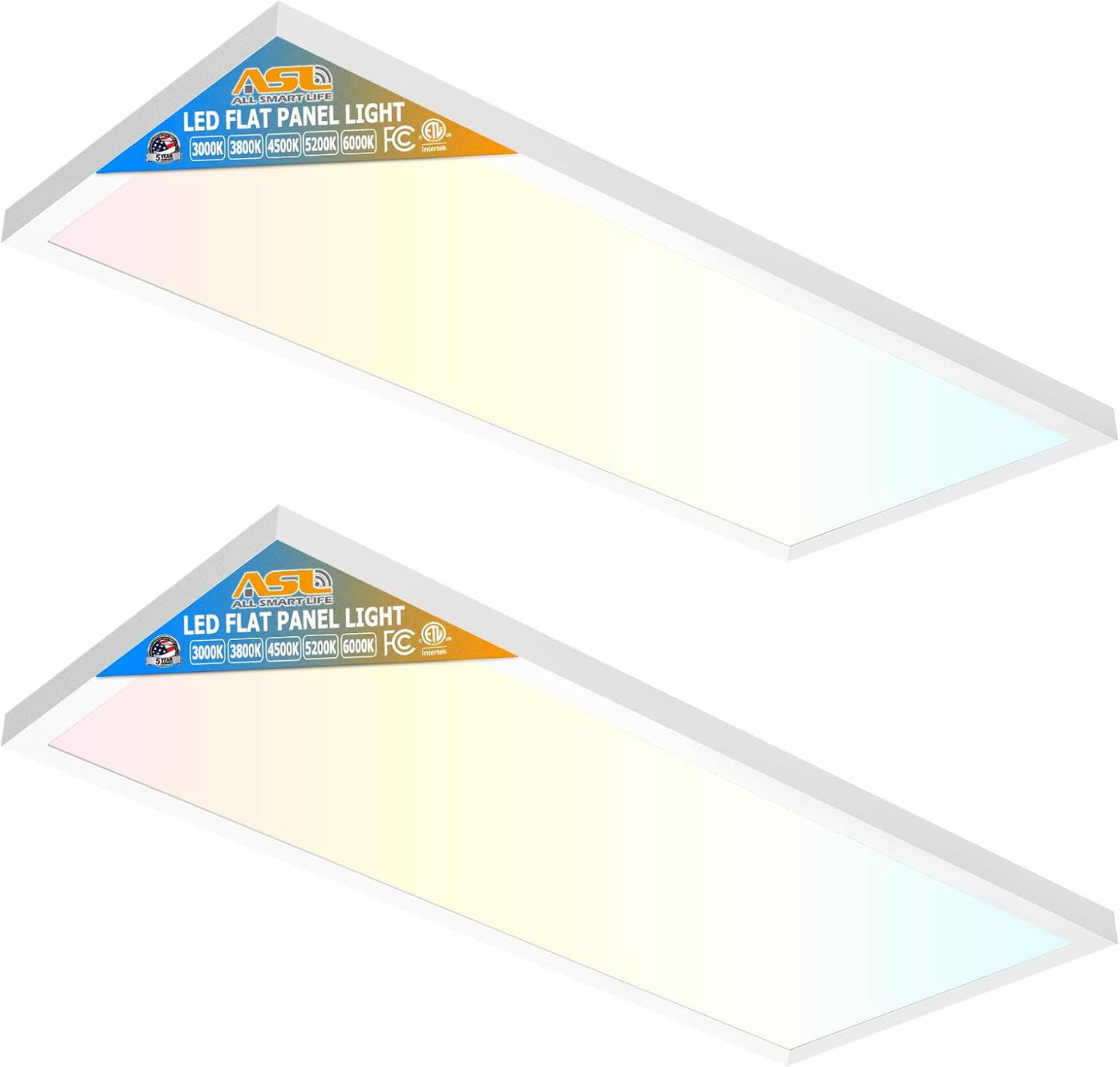 Allsmartlife 1x2 FT LED Flat Panel Light Surface Mount, 24W 2880LM 5CCT 3000K-6000K Selectable, Dimmable Edge-Lit Ceiling Light Fixtures, Flush Mount for Kitchen Garage, White 2-Pack