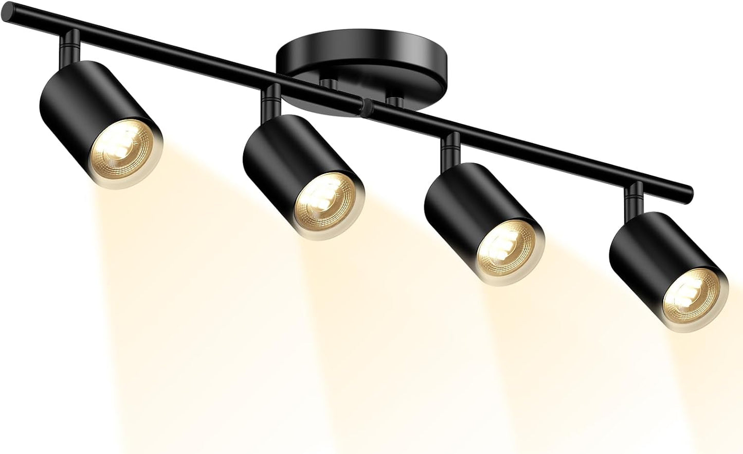 Lavendex LED 4 Light Track Lighting Kit, Black Ceiling Spotlights, Modern Track Light Fixture with Flexibly Rotatable Light Heads for Kitchen, Living Room, Bedroom, Includes 4 x GU10 Bulb