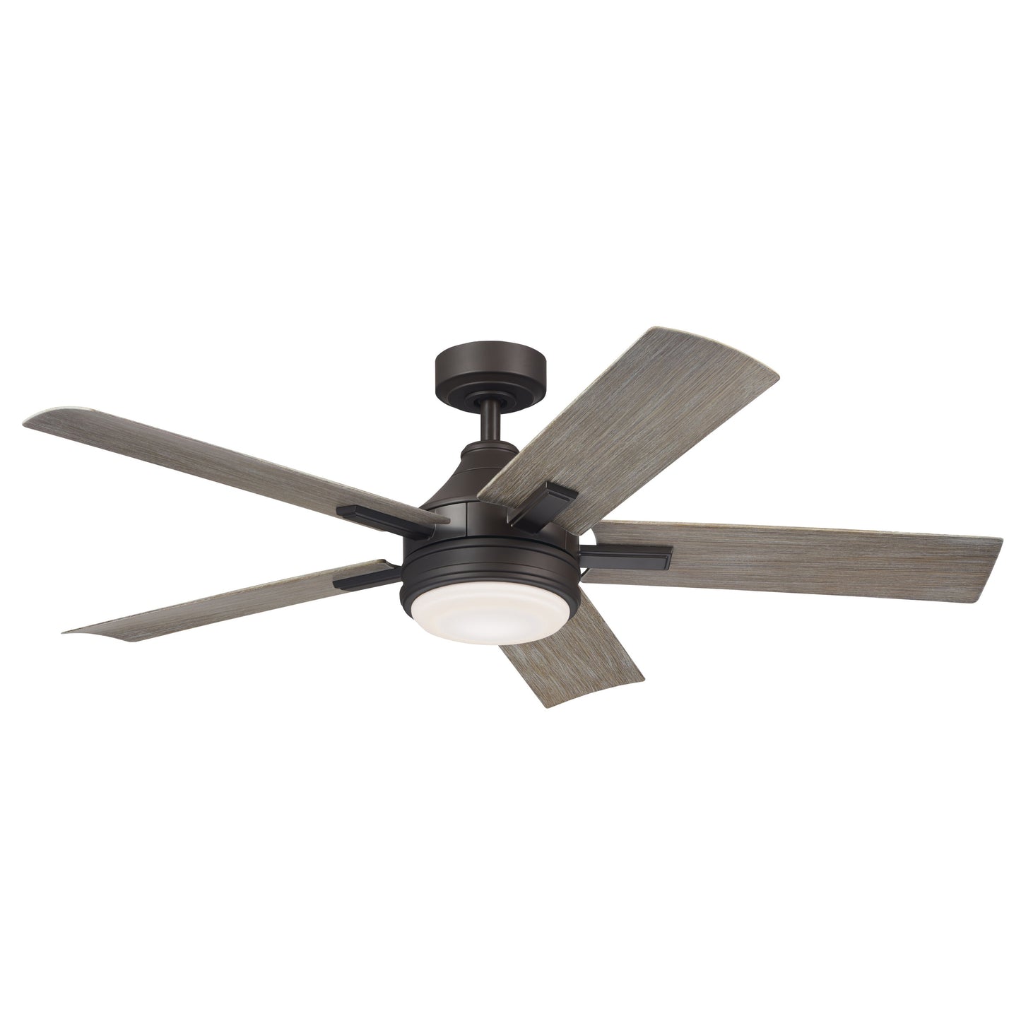 Kichler Tide 52-in Integrated LED Outdoor Olde Bronze with Weathered Medium Oak Blades Ceiling Fan With Light - Remote Included ( 5 -Blade ) 5265309