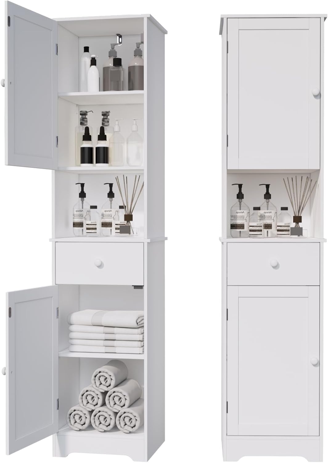 Viaozutis Tall Bathroom Cabinet, Storage Cabinet with 2 Doors & 2Drawer, with Ajustable Shelve, for Bathrooms, Kitchens,Entrances,Bedrooms(White)