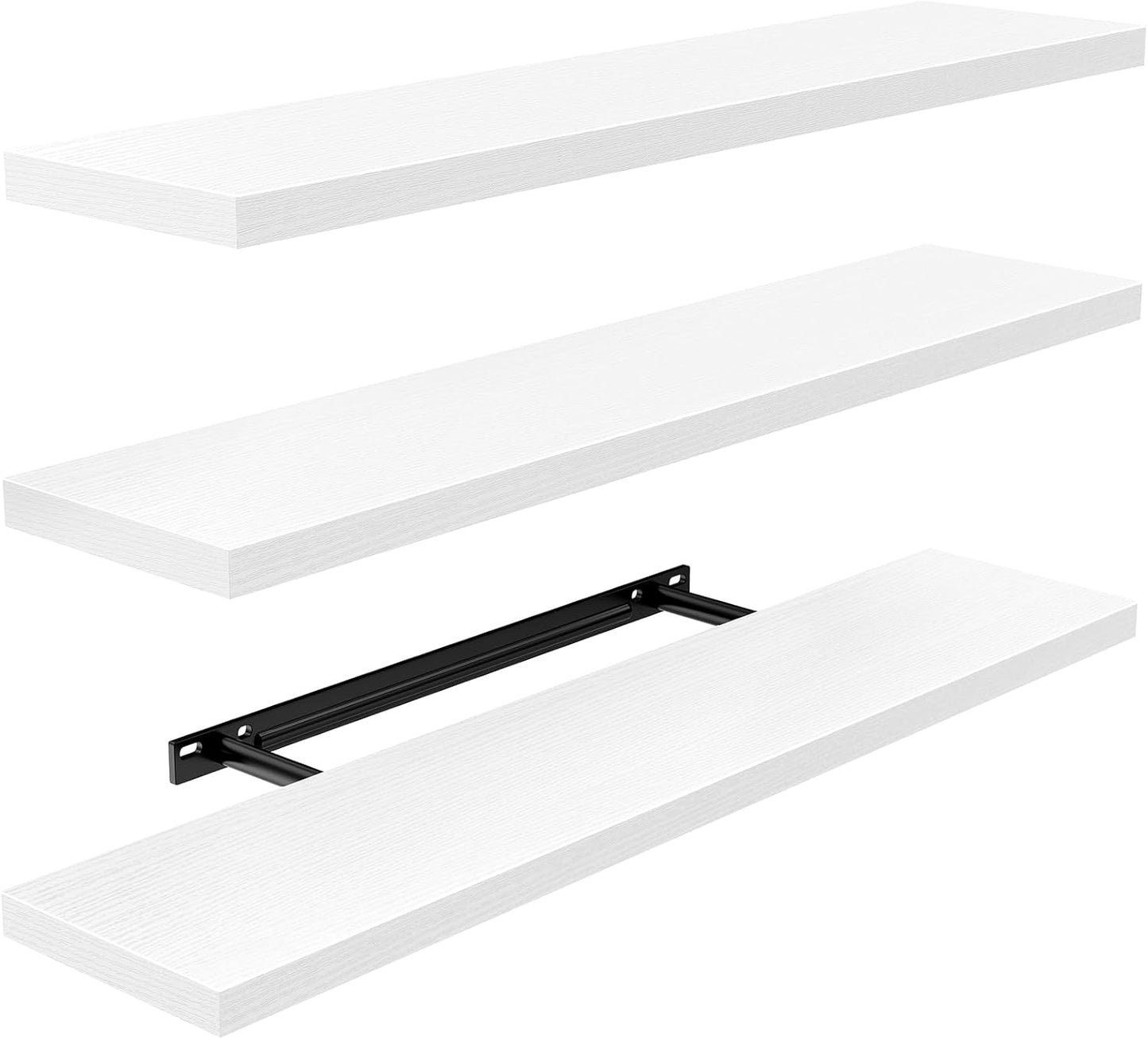 AMADA HOMEFURNISHING 23.6" L Floating Shelves, Wall Shelves Set of 3 for Bathroom\/Living Room\/Bedroom\/Kitchen, White Floating Shelves for Wall Decor with Invisible Brackets - AMFS44W