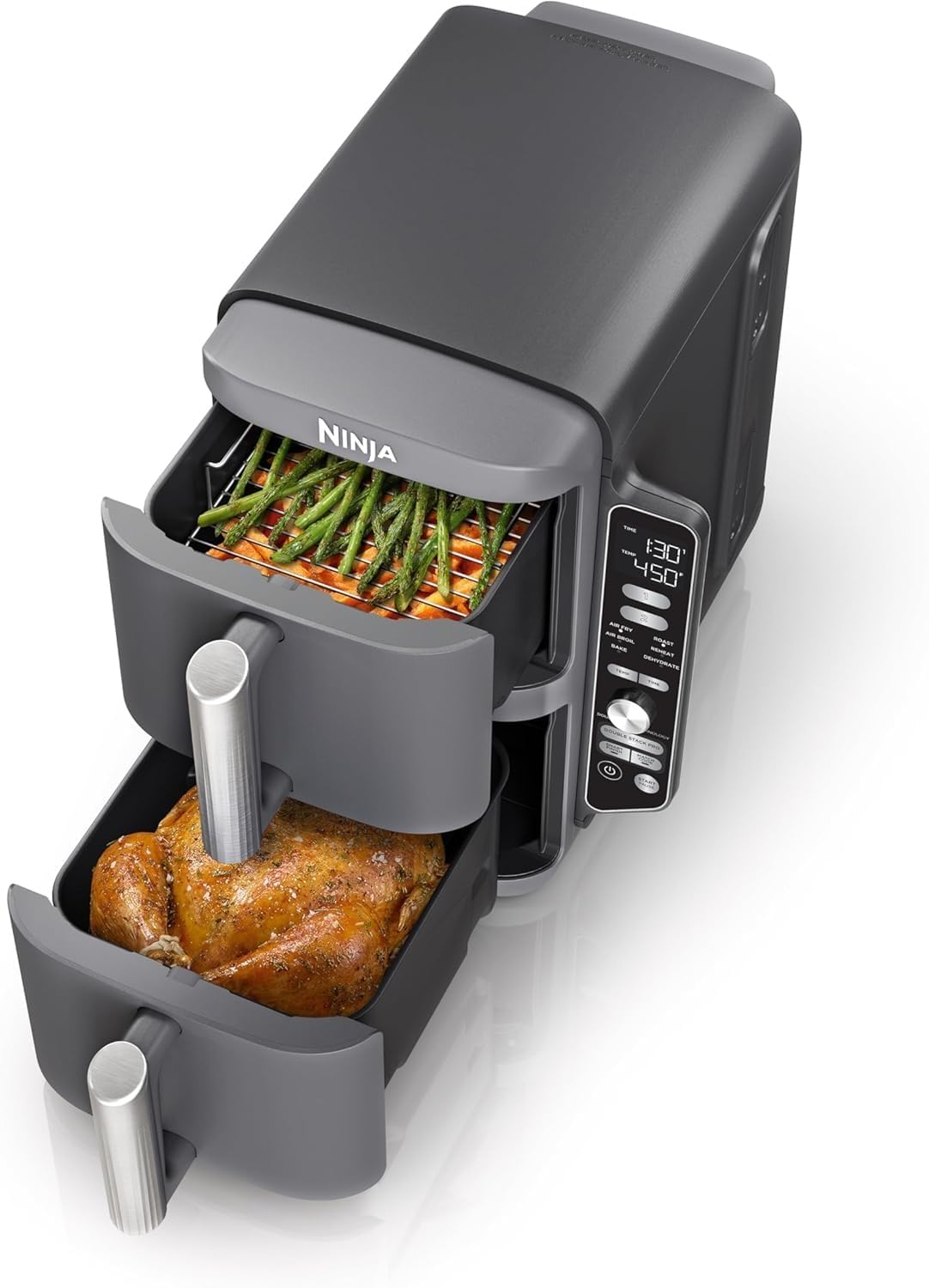 Ninja SL401 DoubleStack XL 10-Qt 2-Basket Air Fryer, DoubleStack Tech for 4 Foods at Once, Space-Saving, Smart Finish & Match Cook, 6-in-1 Functions, Family-Sized, Easy Clean, Grey