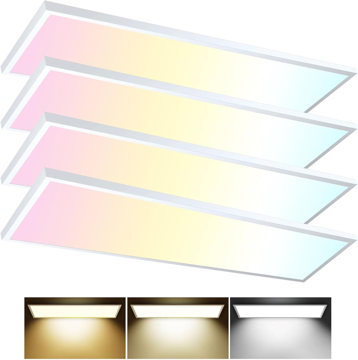 AIKVSXER 1x4 LED Flat Panel Light Surface Mount LED Ceiling Light, 5500LM 50W TRIAC 10-100% Dimmable, 3000\/4000\/5000k Selectable 48 Inch LED Light Fixture 120V LED Light for Garage\/Kitchen - 4PACK