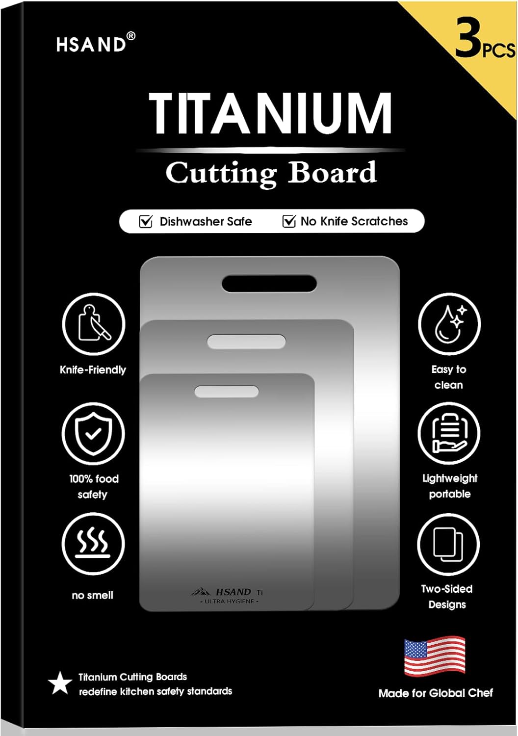 Titanium Cutting Boards for Kitchen, 100% Pure Titanium Cutting Boards, Cutting Board Double Sided Food Grade, Perfect for Sushi, Meat, Vegetables & Meal Prep \u2013 Easy To Clean