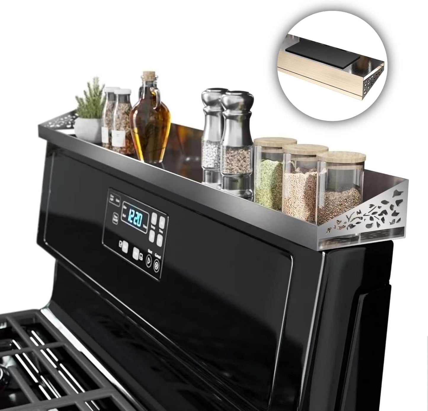 STUTOV 30" Magnetic Stove Top Shelf \u2013 Stainless Steel Spice Rack and Seasoning Organizer \u2013 Kitchen Shelf for Back of Stove \u2013 Over Stove Rack and Storage Organizer