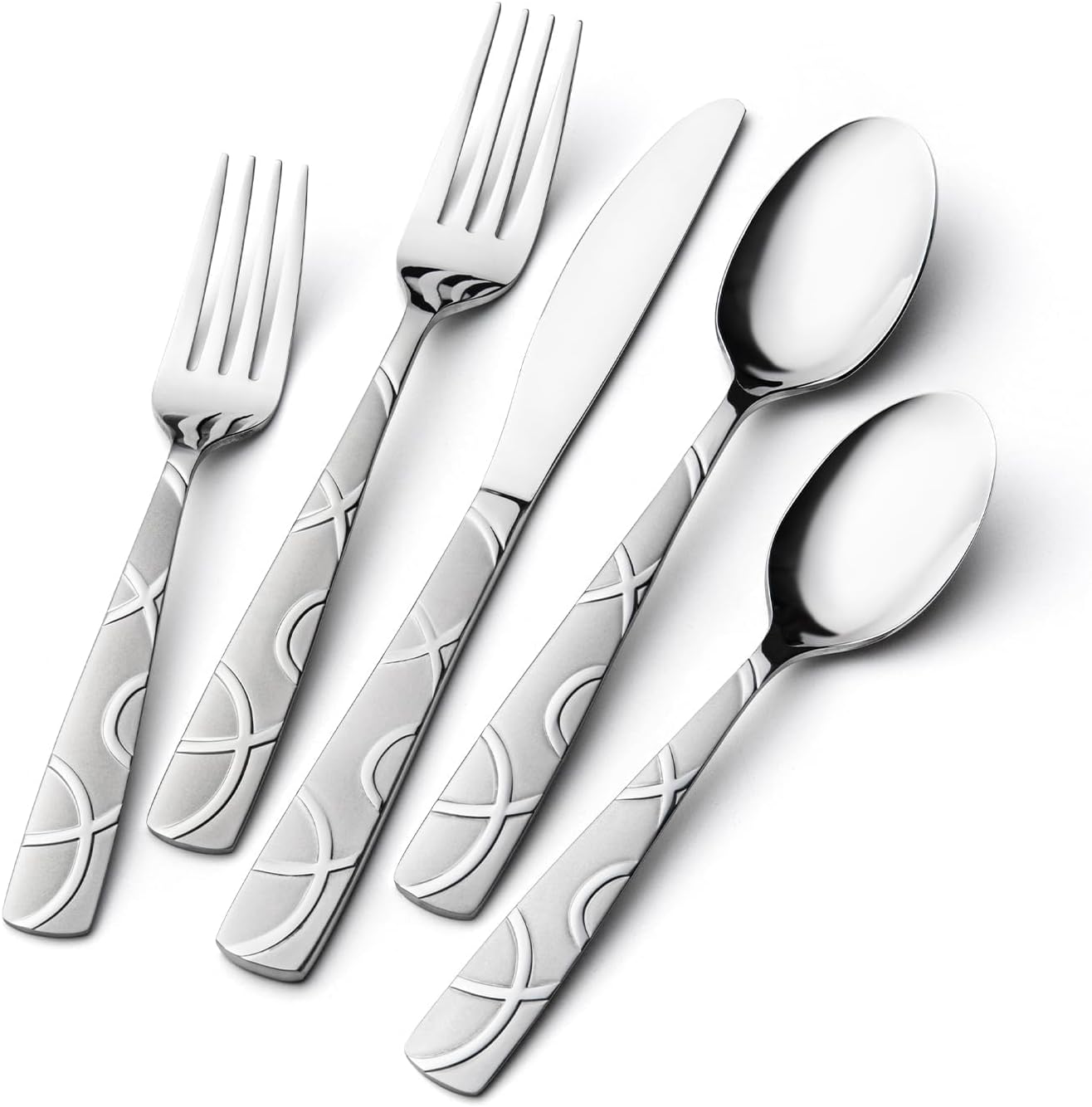 HIKAA 40PCS Stainless Steel Silverware Set, Modern Flatware Set for Kitchen, Mirror Polished Cutlery Set with Forks, Spoons and Knives,Dishwasher Safe