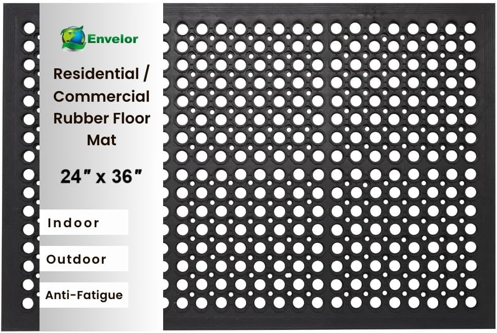 Envelor Anti Fatigue Rubber Floor Mat Non-Slip Restaurant Mat for Floors Bar Drainage Mat Doormat Utility Garage Home Slip Pool Entry 24 x 36 Inches
