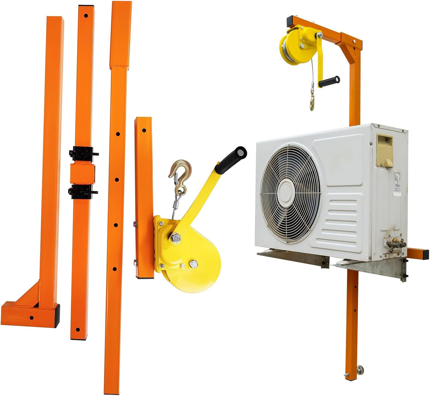 10M Lifting Crane Tool for Air Conditioner, Stainless Steel Conditioner Outside Installation Bracket Crane Lift Folding Self-Locking Manual Winch