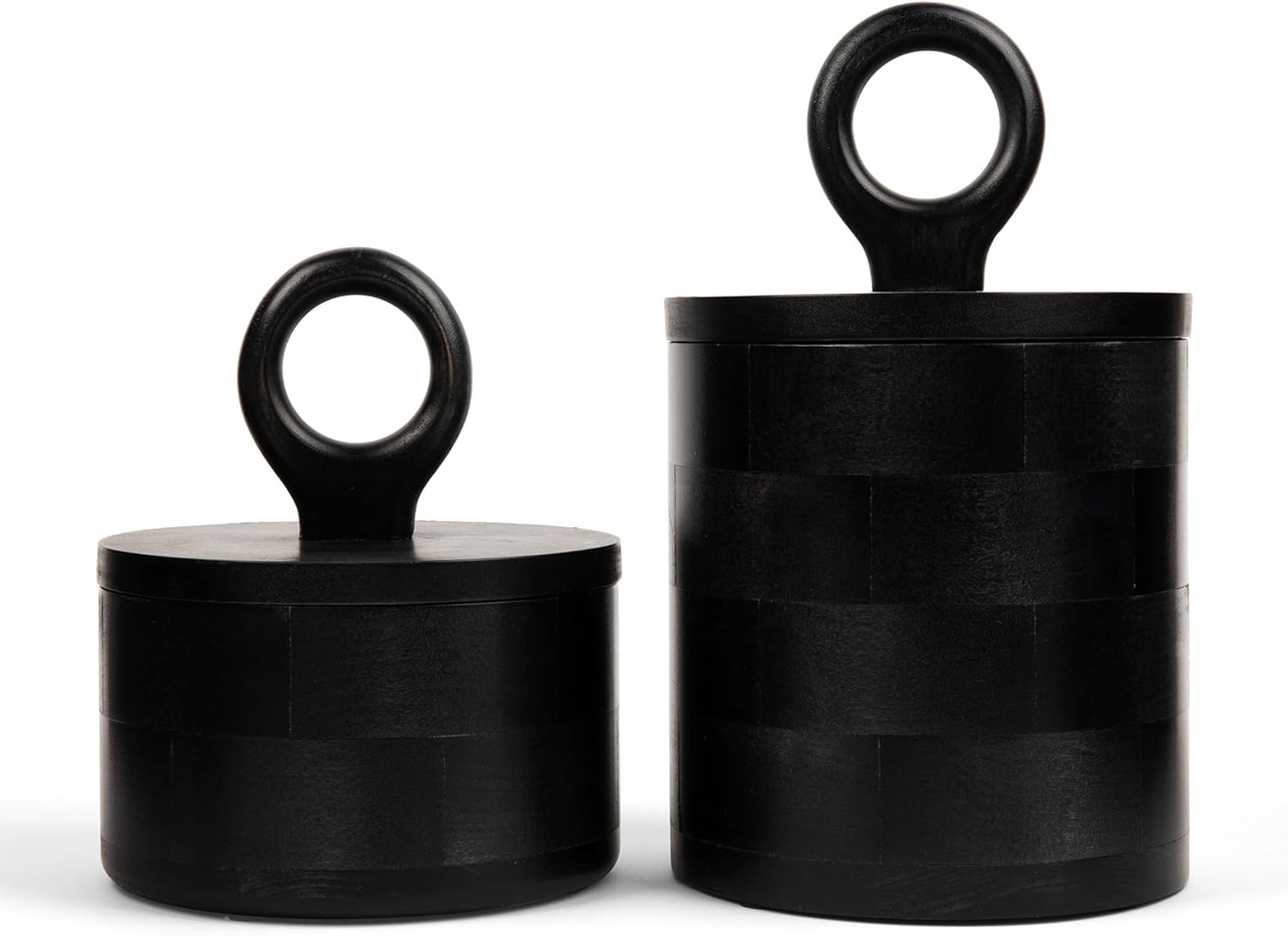HILARI COLLECTIVE - Premium Designer Black Wood Canister with Lids - Set of 2 - Decorative Jars for Kitchen Decor, Dining Room and Pantry