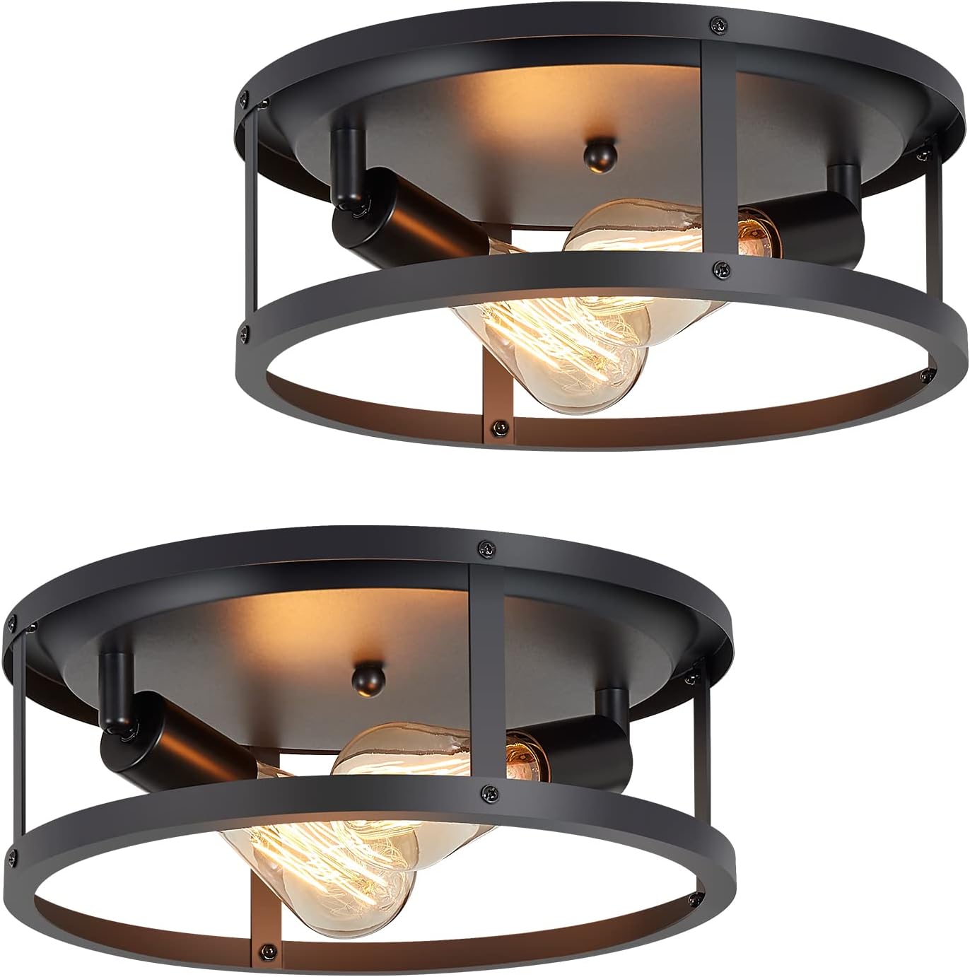 SKEJAO 13 inch Black Flush Mount Ceiling Light Fixture,2-Light Hallway Light fixtures Ceiling,Light Fixtures Ceiling Mount for Kitchen,Farmhouse,Bedroom (2 Pack)