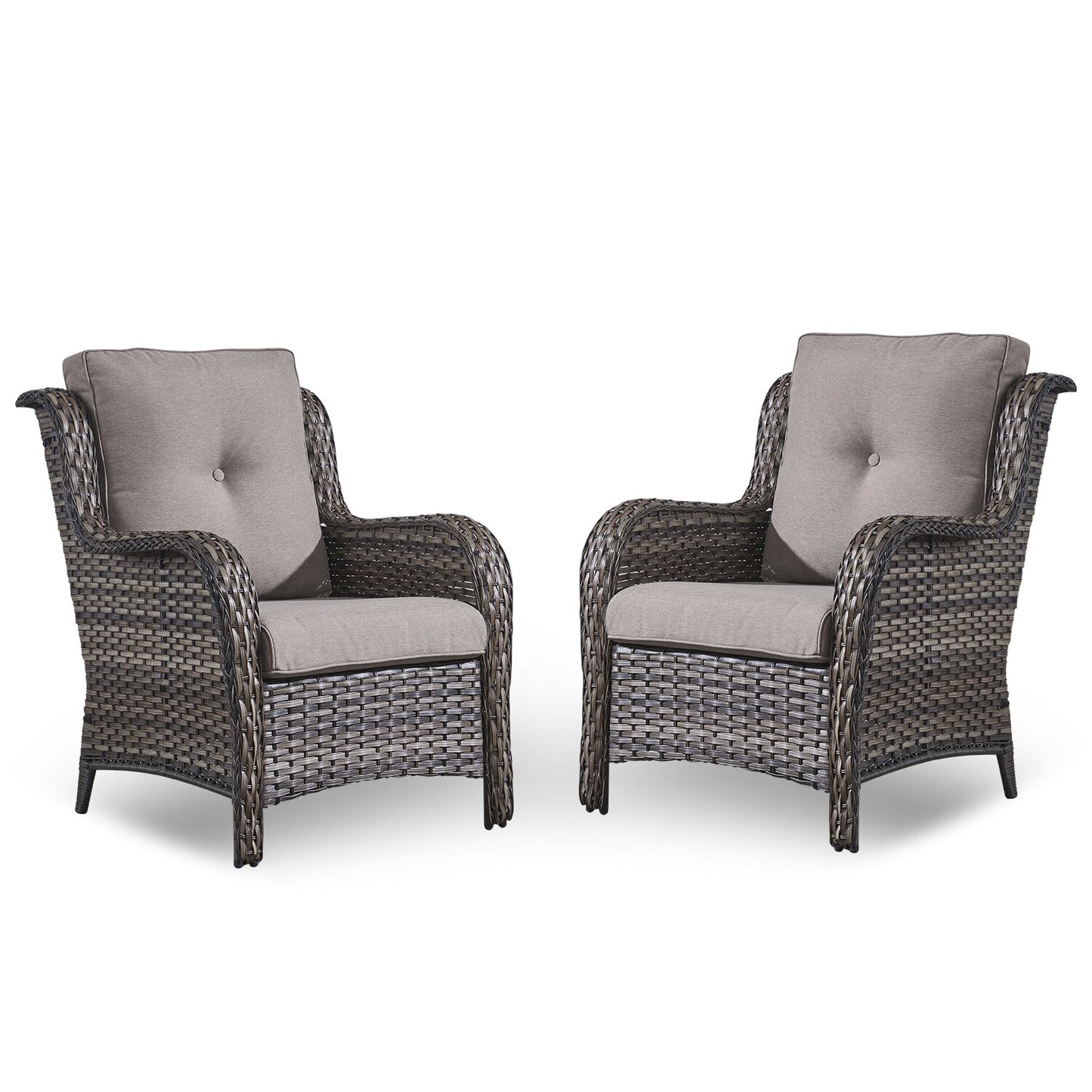 Rilyson Curved handrail Set of 2 Wicker Gray Wicker Frame Stationary Conversation Chair with Gray Gray Cushioned Seat