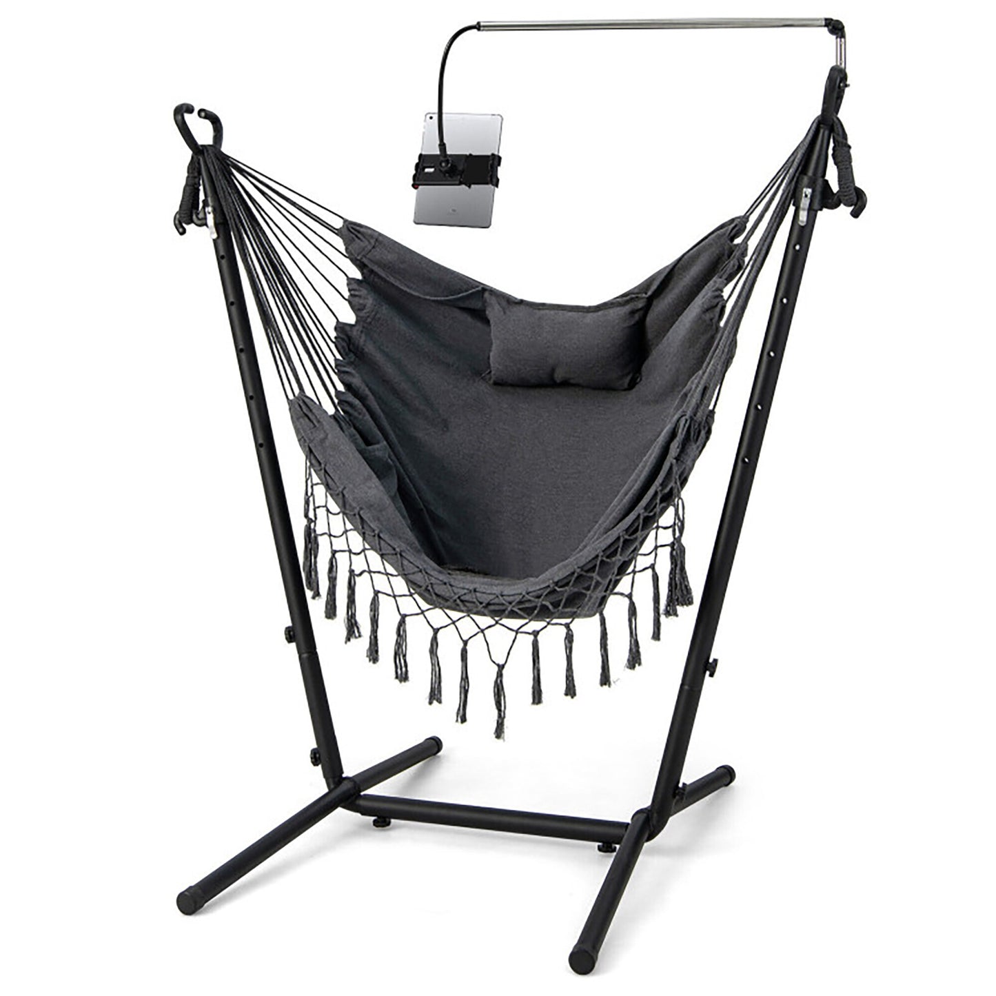 CASAINC Adjustable Hammock Chair with Phone Holder Gray Fabric Hammock chair with Stand