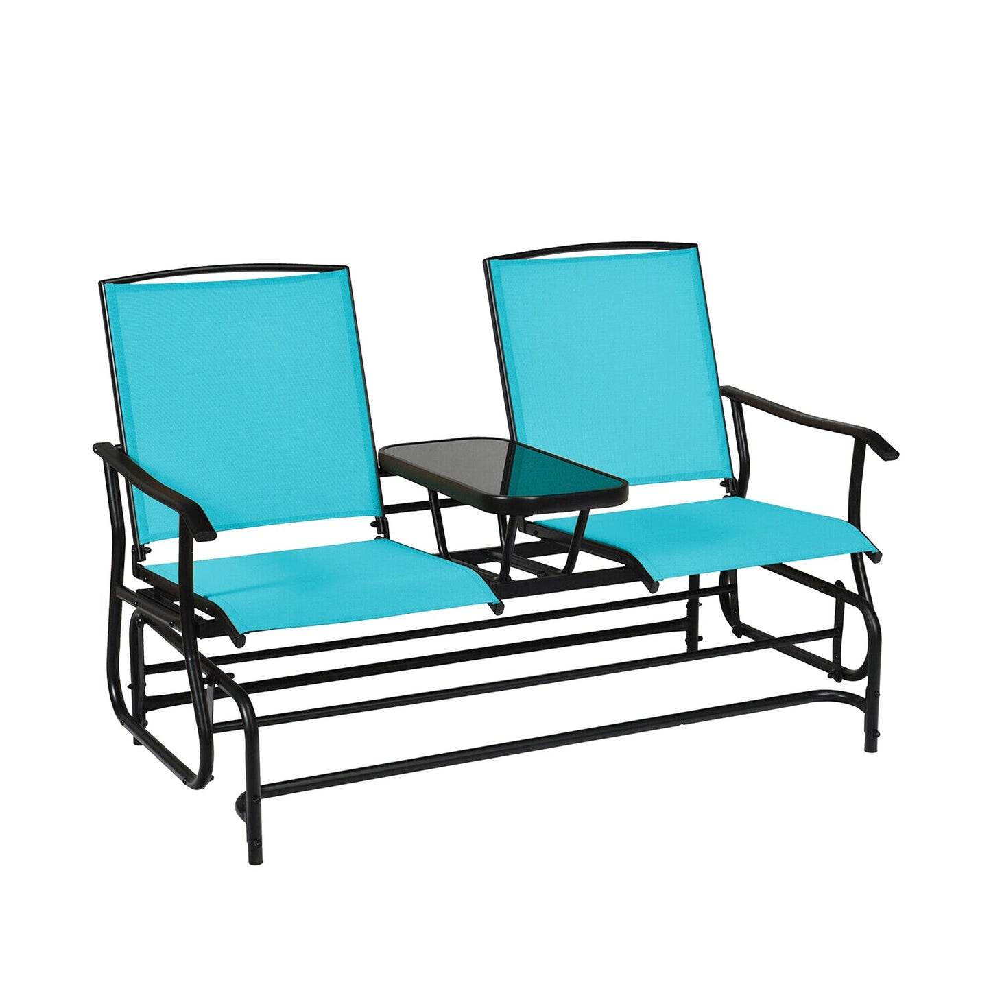 WELLFOR Black Steel Frame Stationary Rocking Chair with Blue Mesh Seat