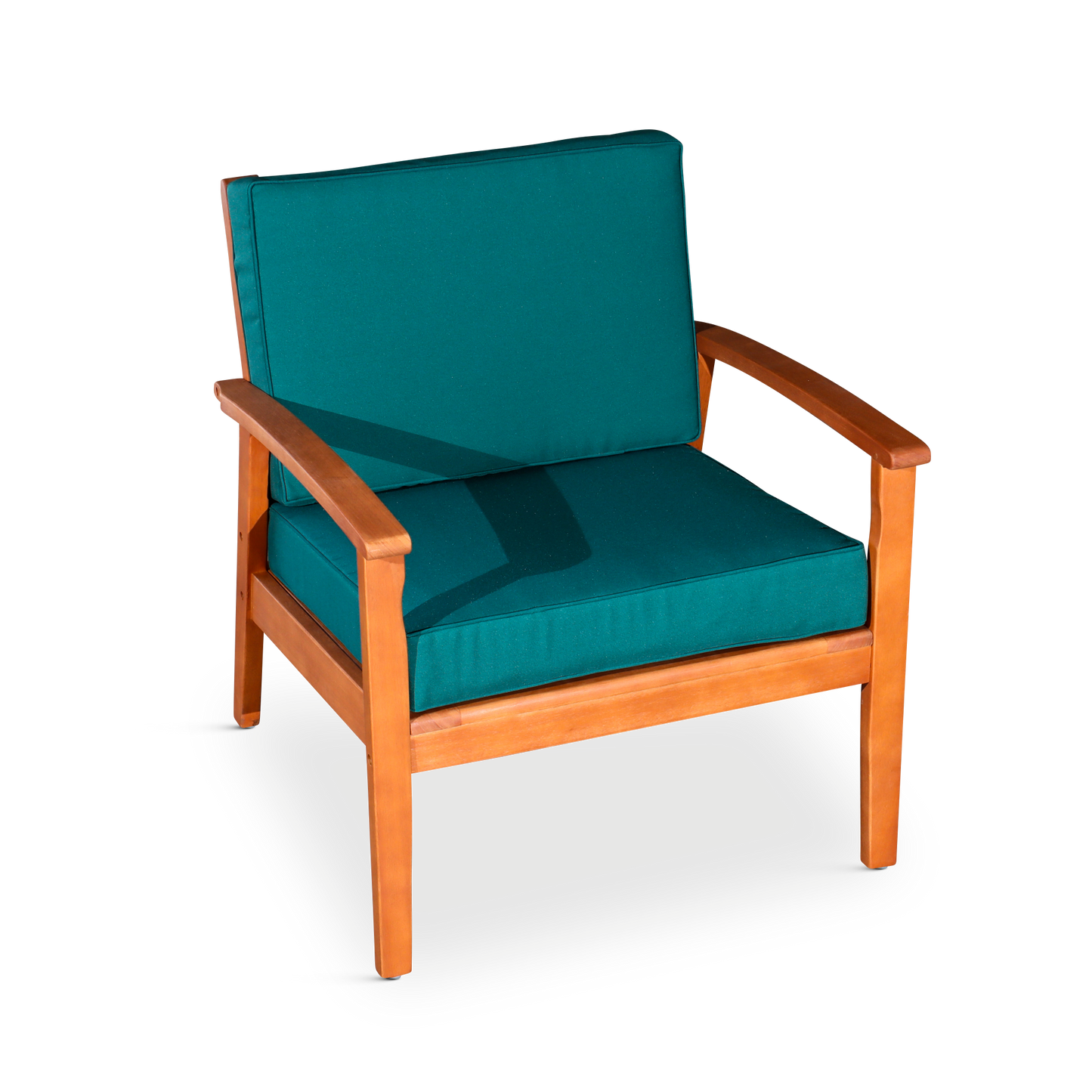 Flynama Natural Wood Frame Stationary Conversation Chair with Green Cushioned Seat