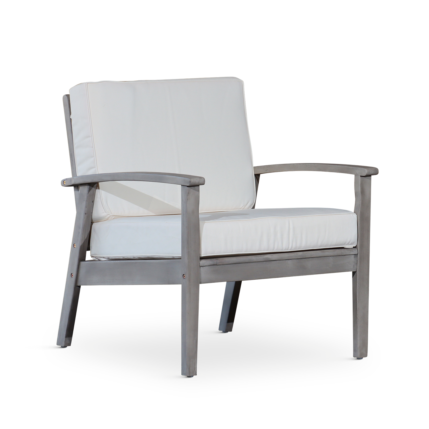 Flynama Silver+Grey Wood Frame Stationary Conversation Chair with Off-white Cushioned Seat