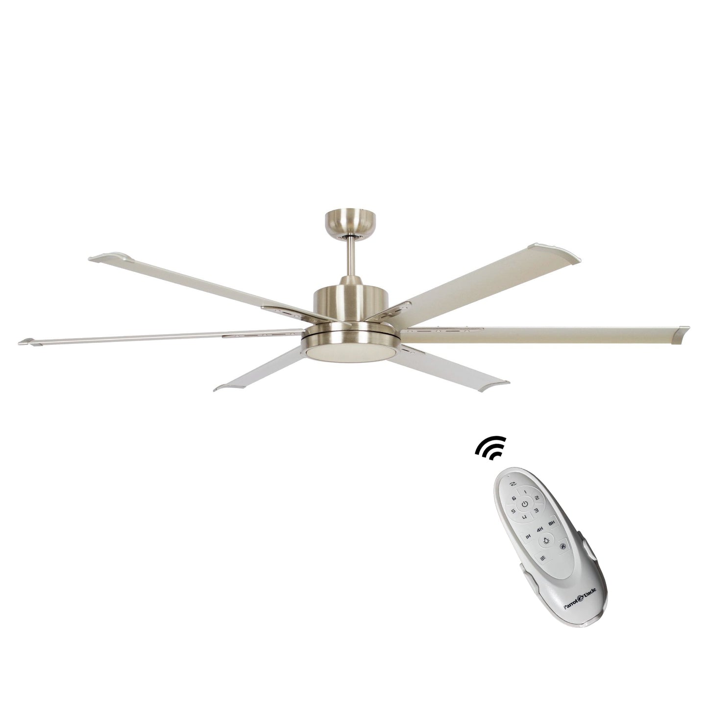 Parrot Uncle 65-in Integrated LED Brushed Nickel with Brushed Nickel Blades Ceiling Fan With Light - Remote Included ( 6 -Blade ) 5019908