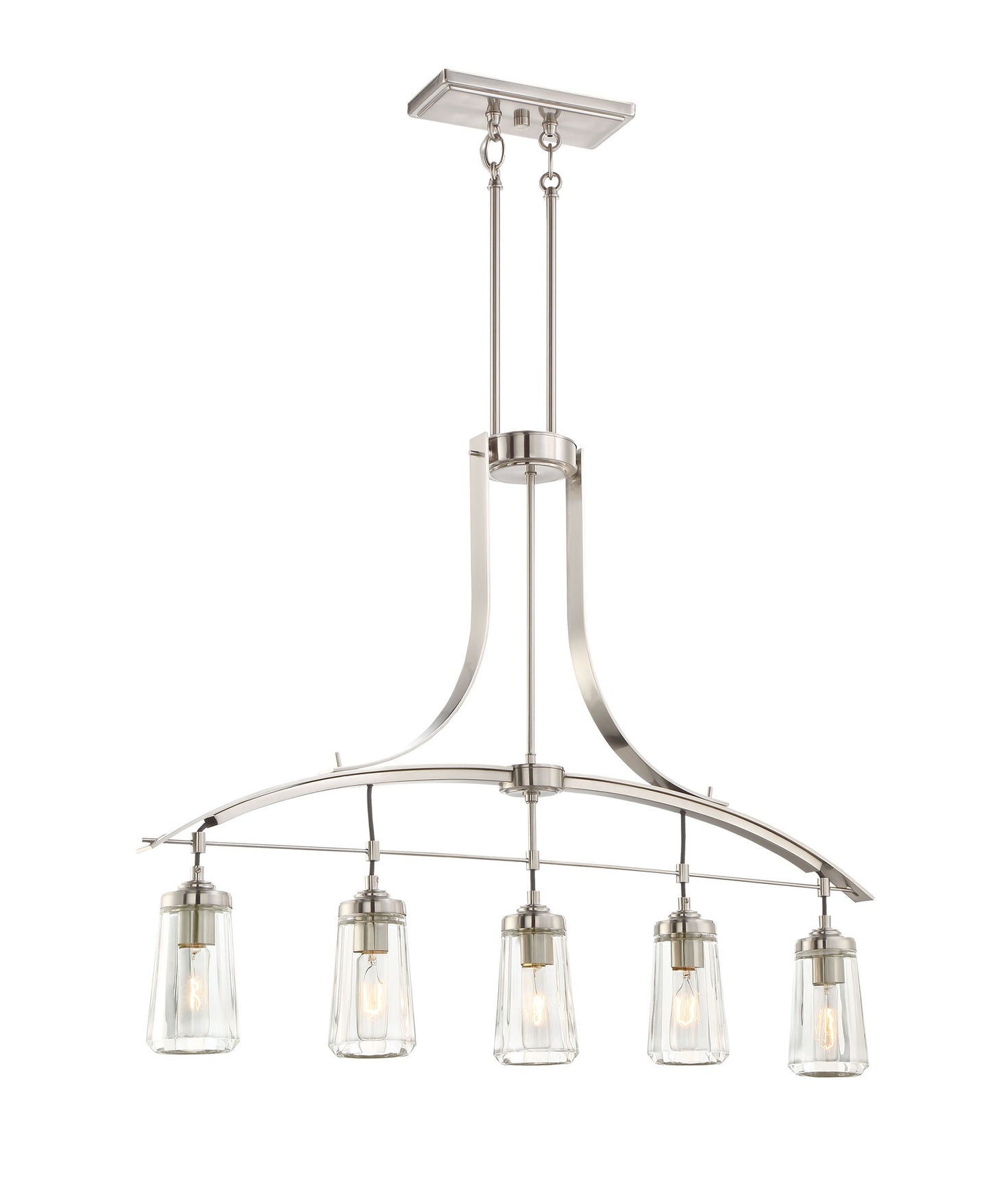 Minka Lavery Poleis 5 -Light Brushed Nickel Modern/contemporary Clear glass Cylinder Large Hanging Pendant light 1640770