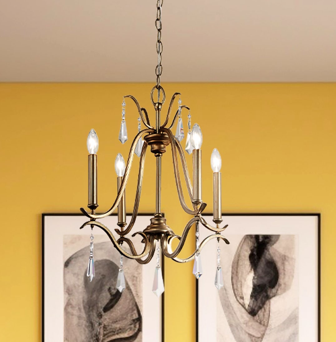 Minka Lavery Laurel Estate 4 -Light Gloss Gold Traditional Crystal For Use in Bedrooms, Dining Rooms, Foyers, Kitchens, Living Rooms Chandelier 1664379