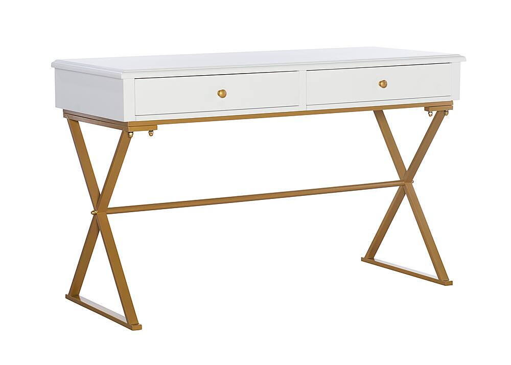 Linon Home Décor - Edmore Two-Drawer Campaign Desk - White & Gold