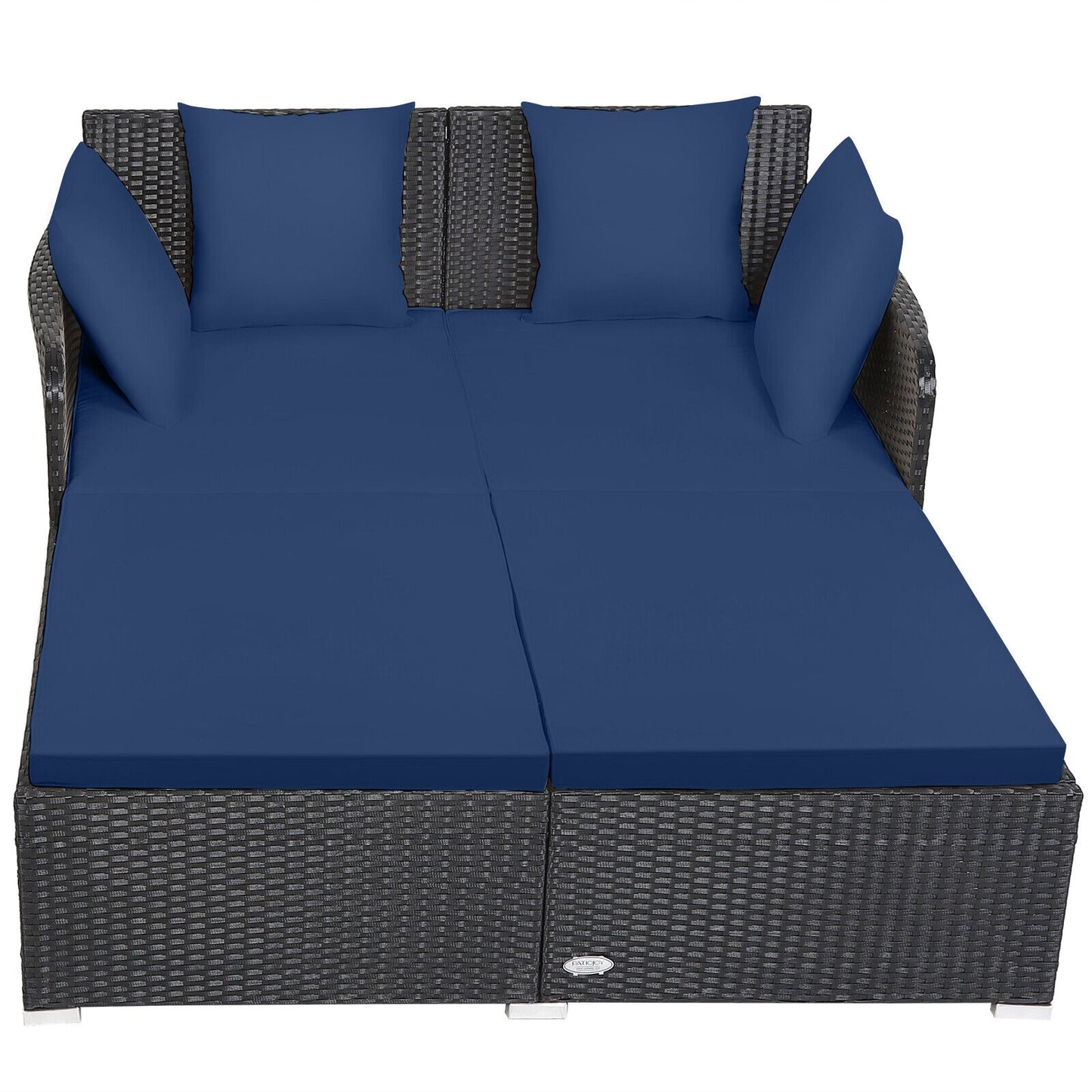 WELLFOR Rattan Outdoor Daybed with Blue Cushions and Steel Frame