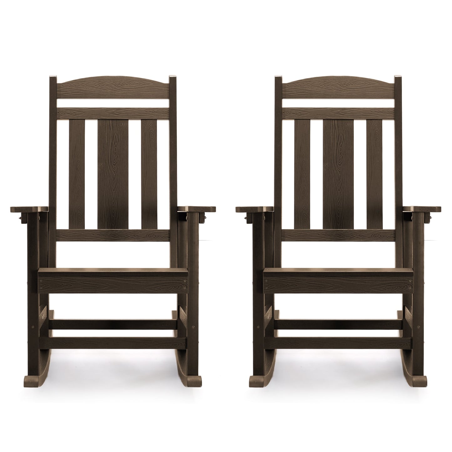LUE BONA Set of 2 Dark Brown HDPE Frame Rocking Chair with Solid Seat
