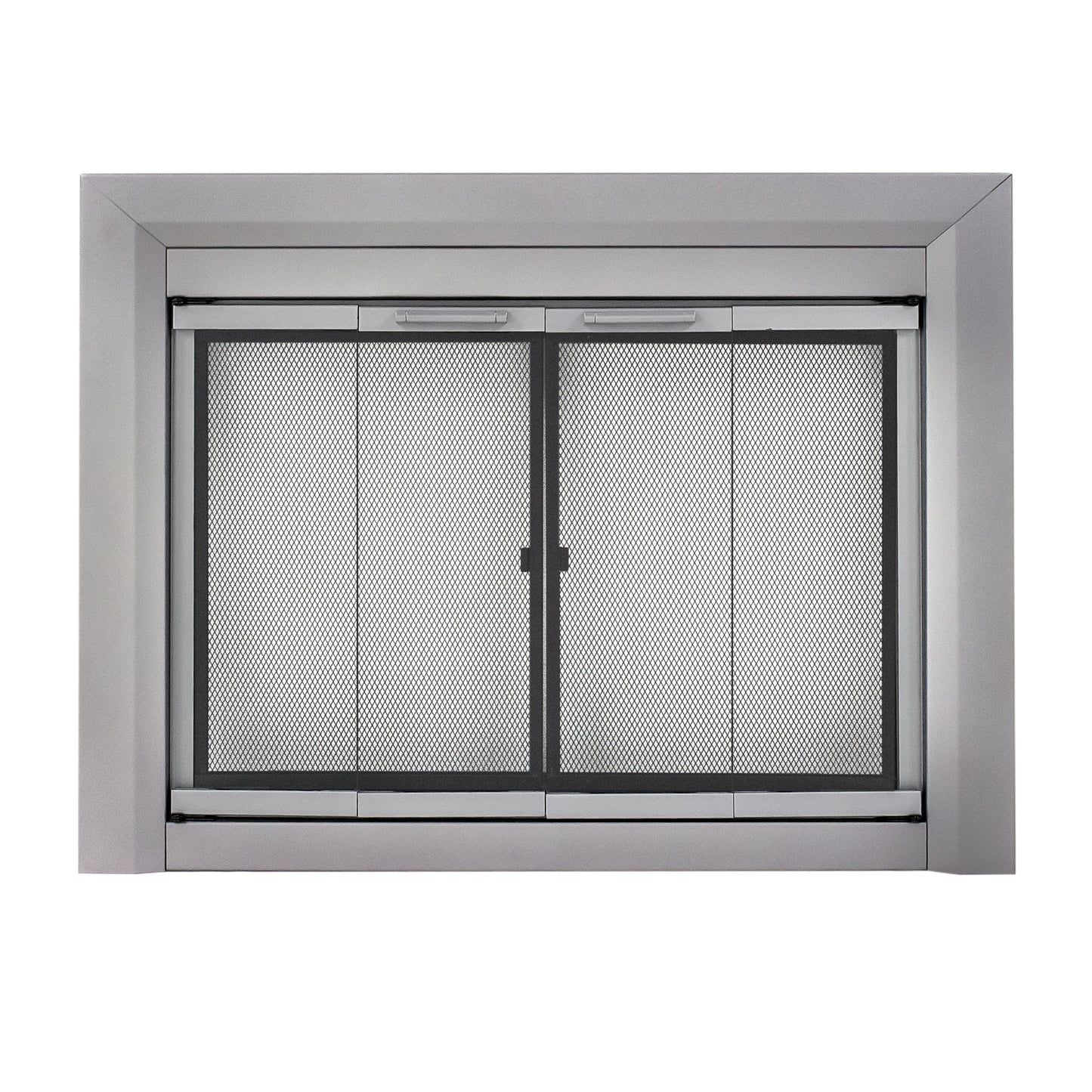 Pleasant Hearth Clairmont Skyline Nickel Large Bifold Fireplace Doors with Smoke Tempered Glass CM-3012SN