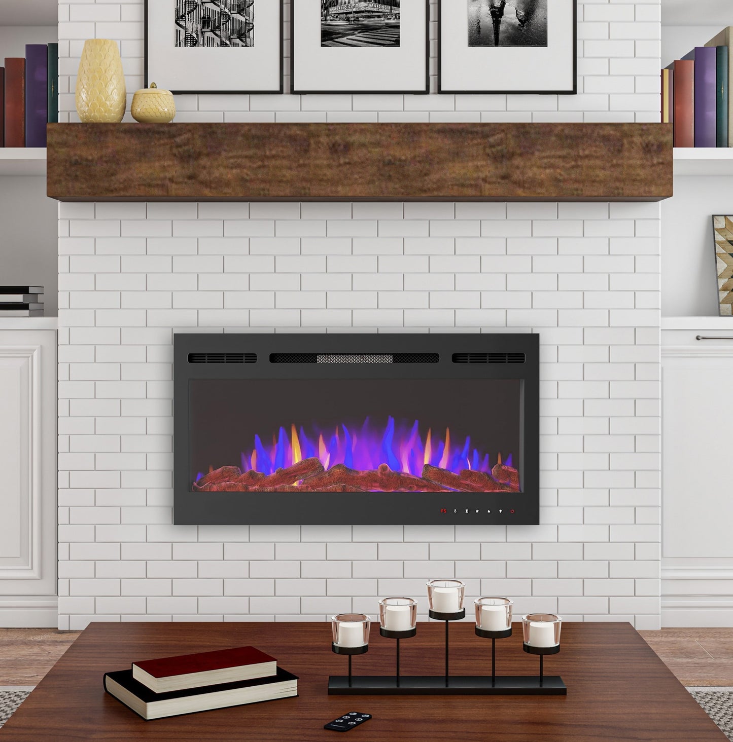 Hastings Home 36-in W Black Fan-forced Electric Fireplace 109401SWX