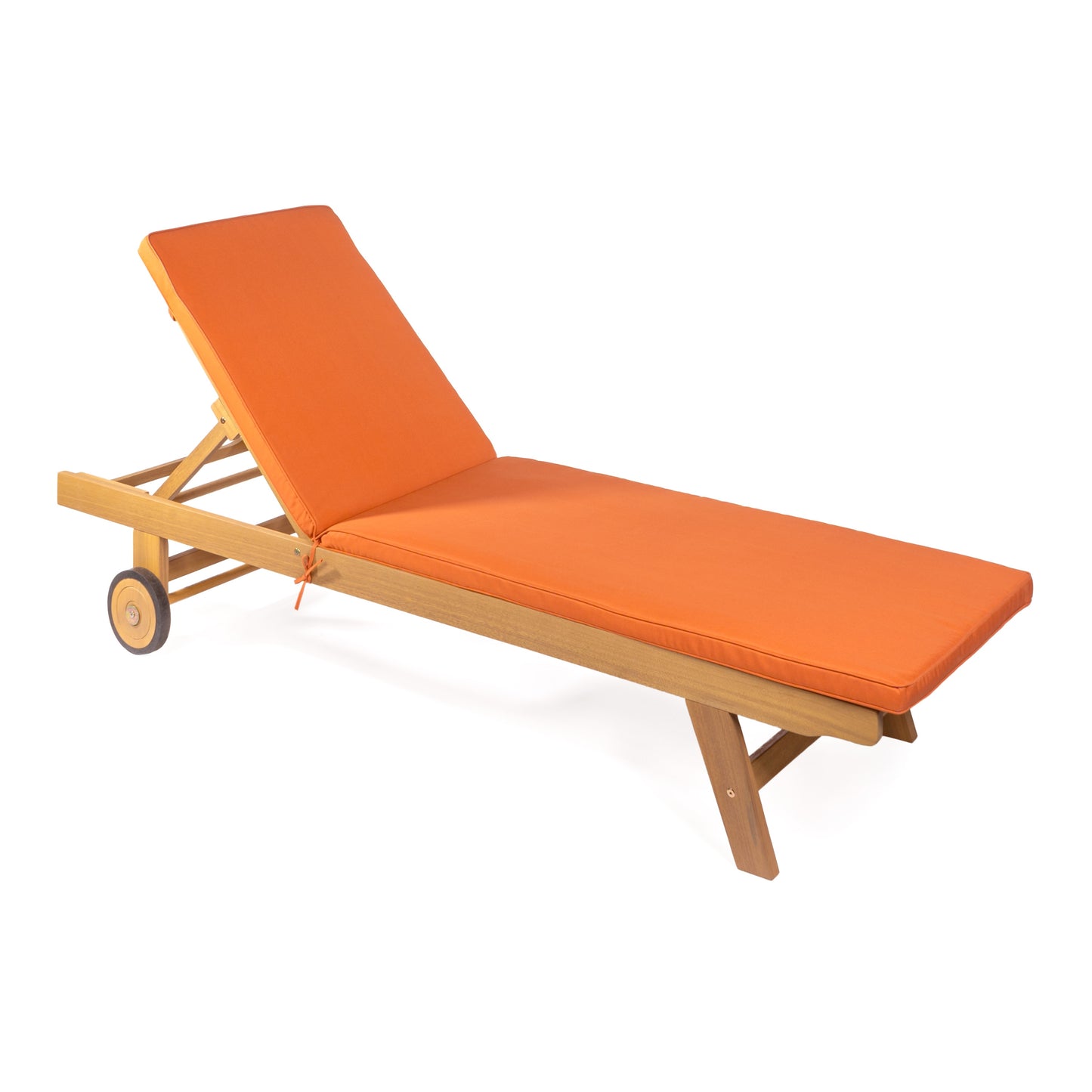 JONATHAN Y Mallorca Adjustable Modern Classic Orange Natural Wood Frame Glider Chaise Lounge Chair with Orange Cushioned Seat