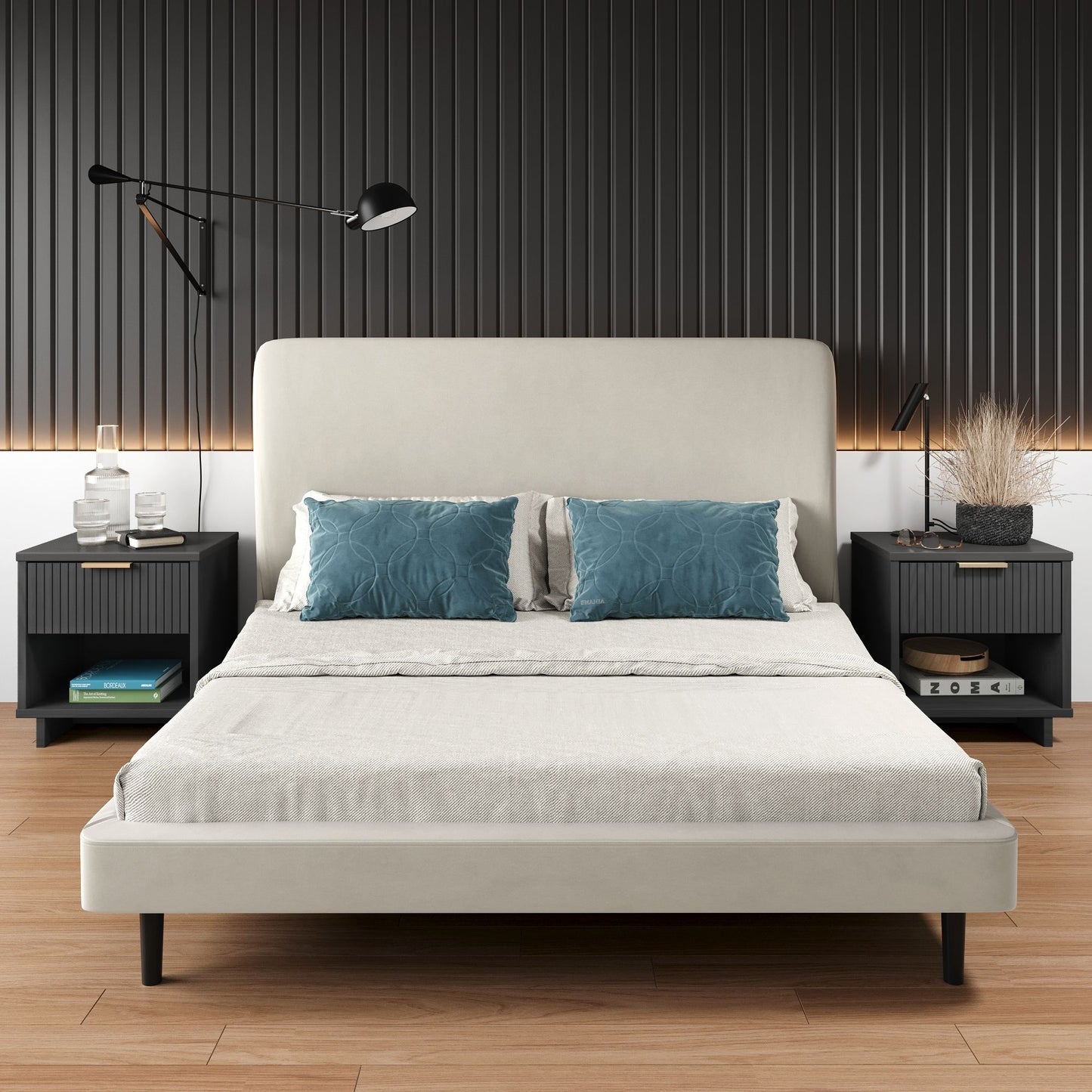 Manhattan Comfort Dark Grey Pine 2 -Drawer 18.11-in W x 19.49-in H Modern Nightstand