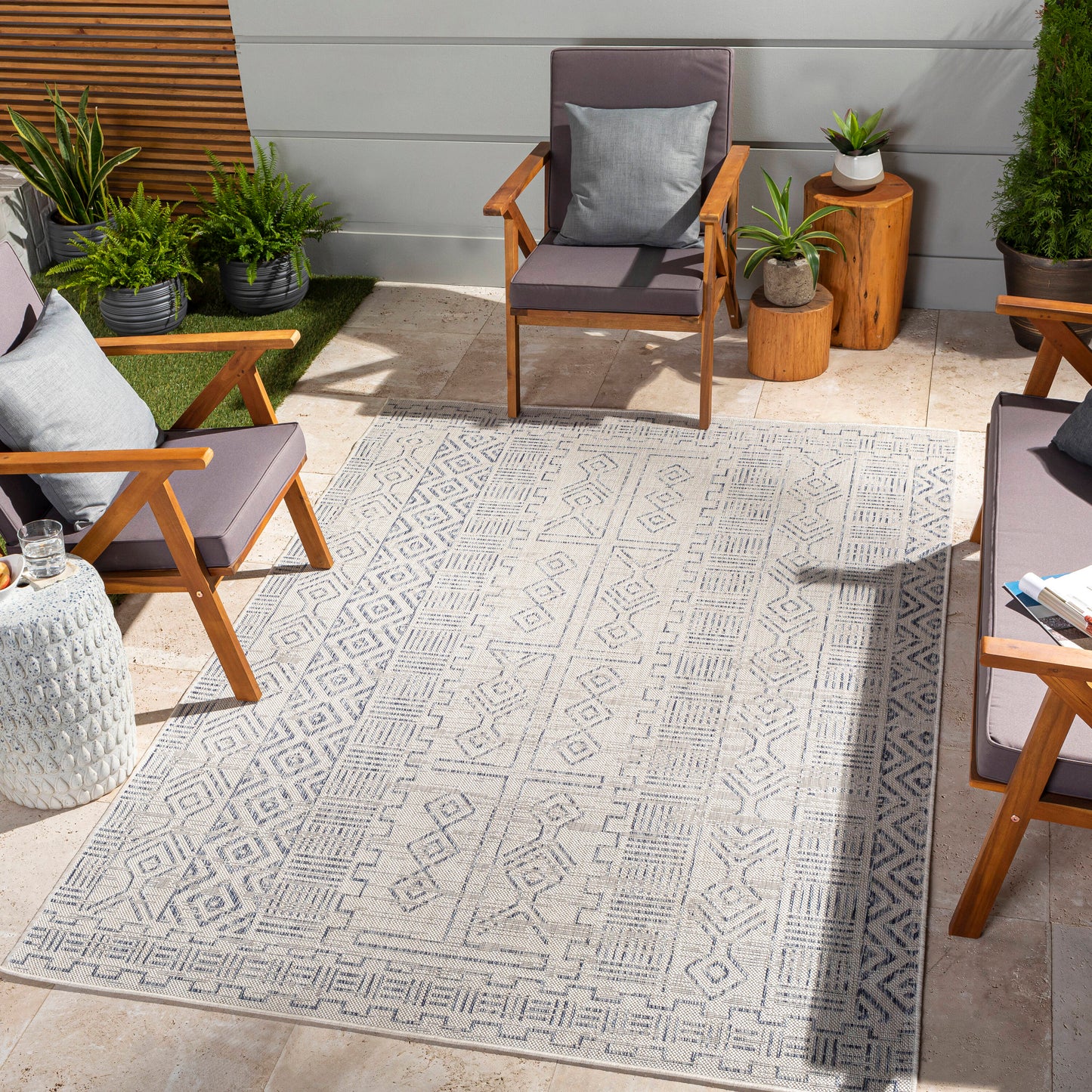 Livabliss Eagean 8 x 8 (ft) Flatweave Oatmeal Round Indoor/Outdoor Geometric Bohemian/Eclectic Pet Friendly Area rug