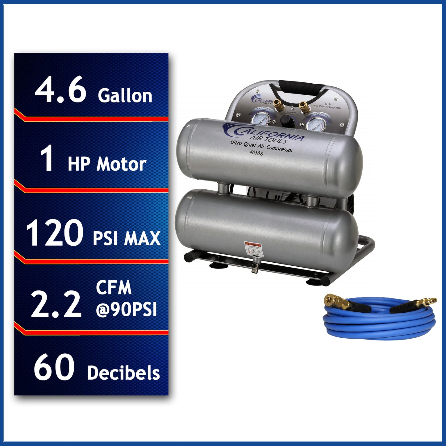 California Air Tools 4.6-Gallon Portable Electric 120 PSI Twin Stack Air Compressor with Accessories Included 4610SH