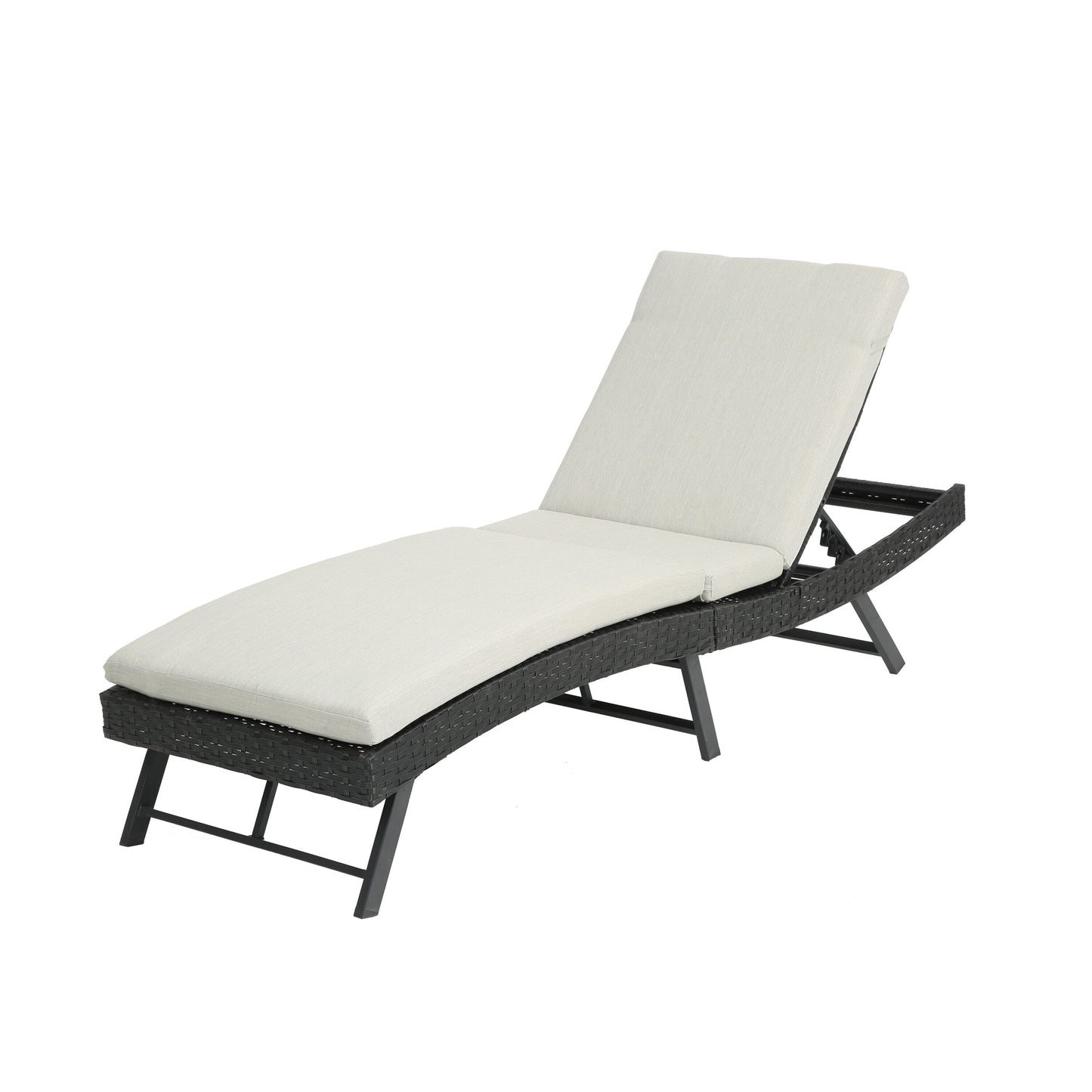 AHIOU HOME Logan Wicker Black Steel Frame Stationary Chaise Lounge Chair with Tan Cushioned Seat