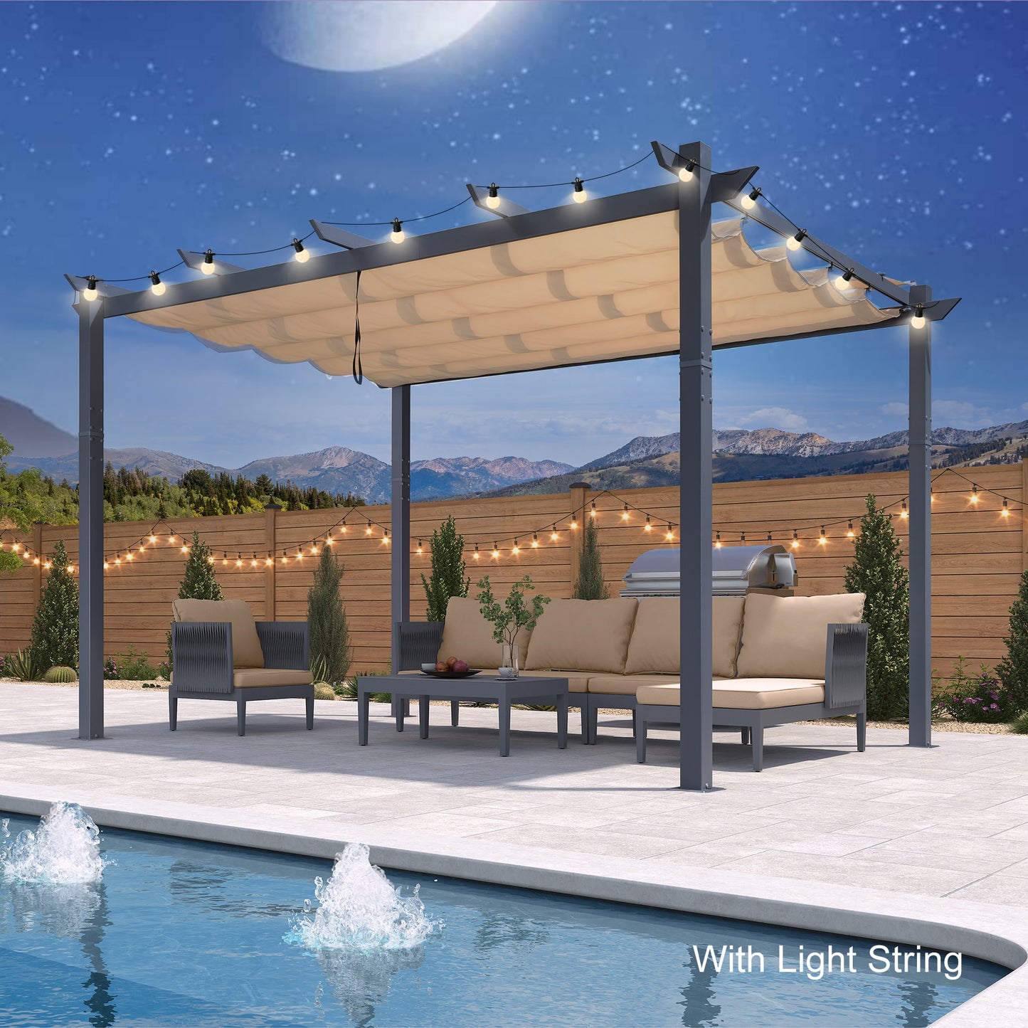 PURPLE LEAF 10-ft W x 13-ft L x 8-ft H Beige Metal Freestanding Pergola with Canopy