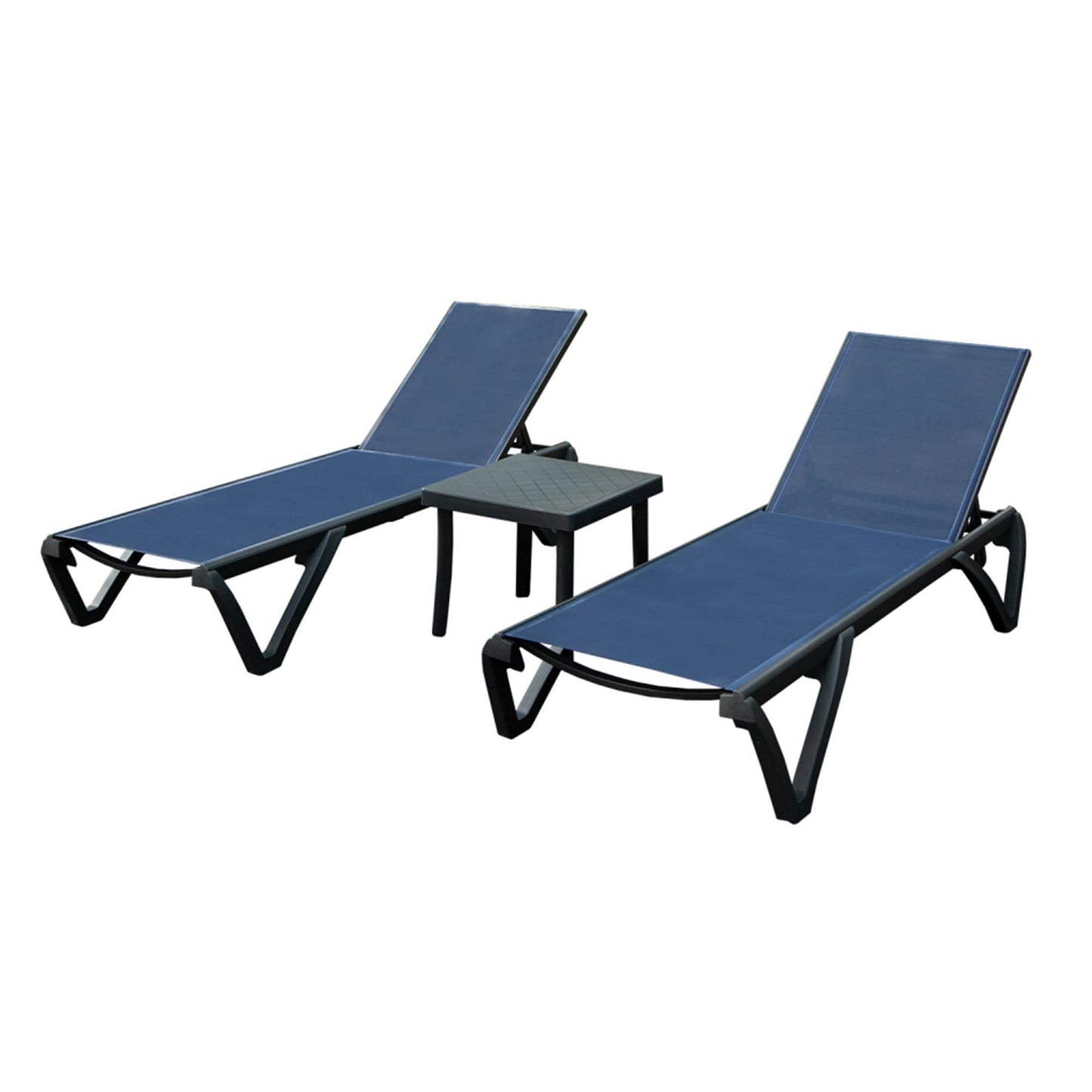 Miki Shinly Lounge Chair Set of 2 Stackable Navy Blue Aluminum Frame Stationary Chaise Lounge Chair with Blue Sling Seat