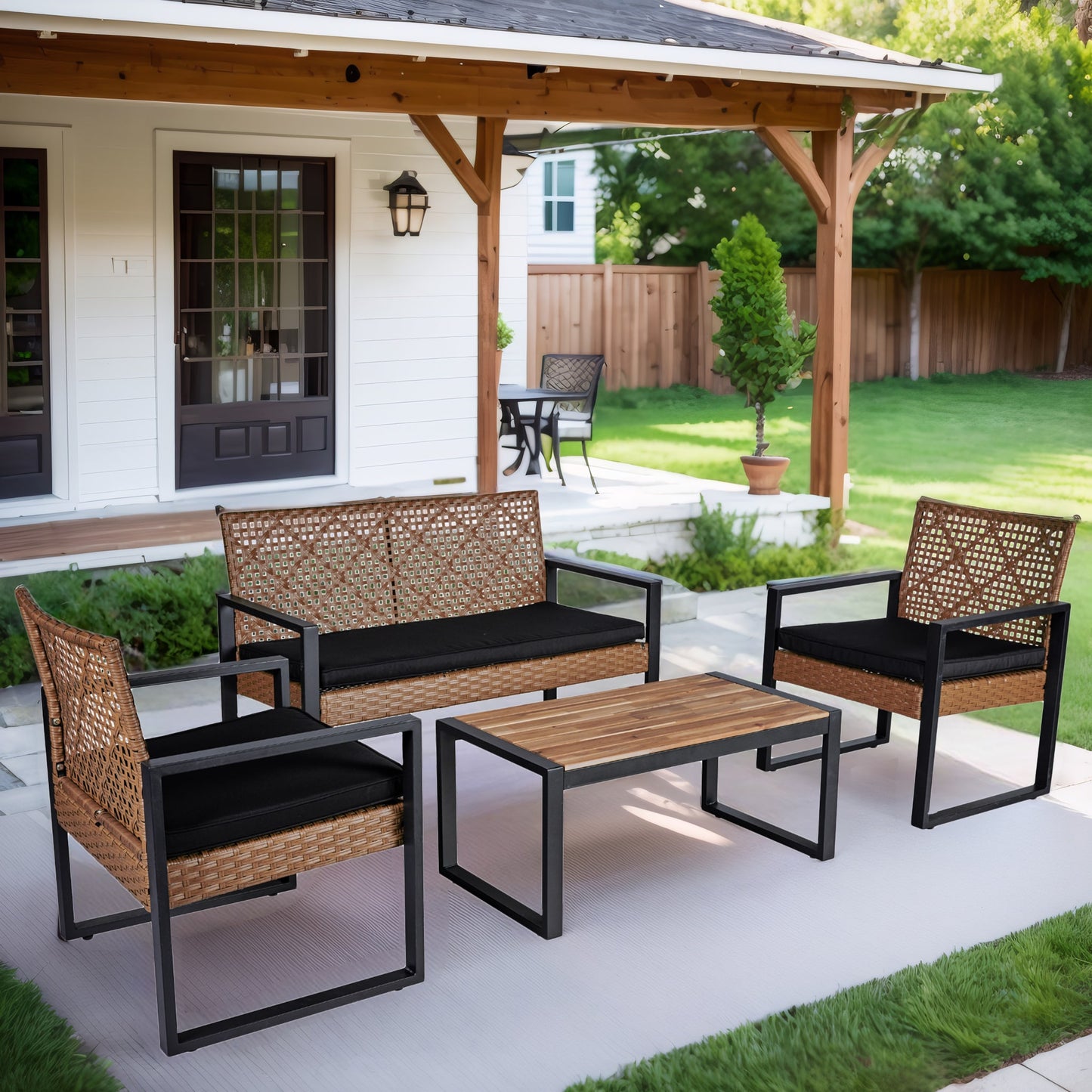 Hrinhom 3 -Piece Wicker Patio Conversation Set Cushions