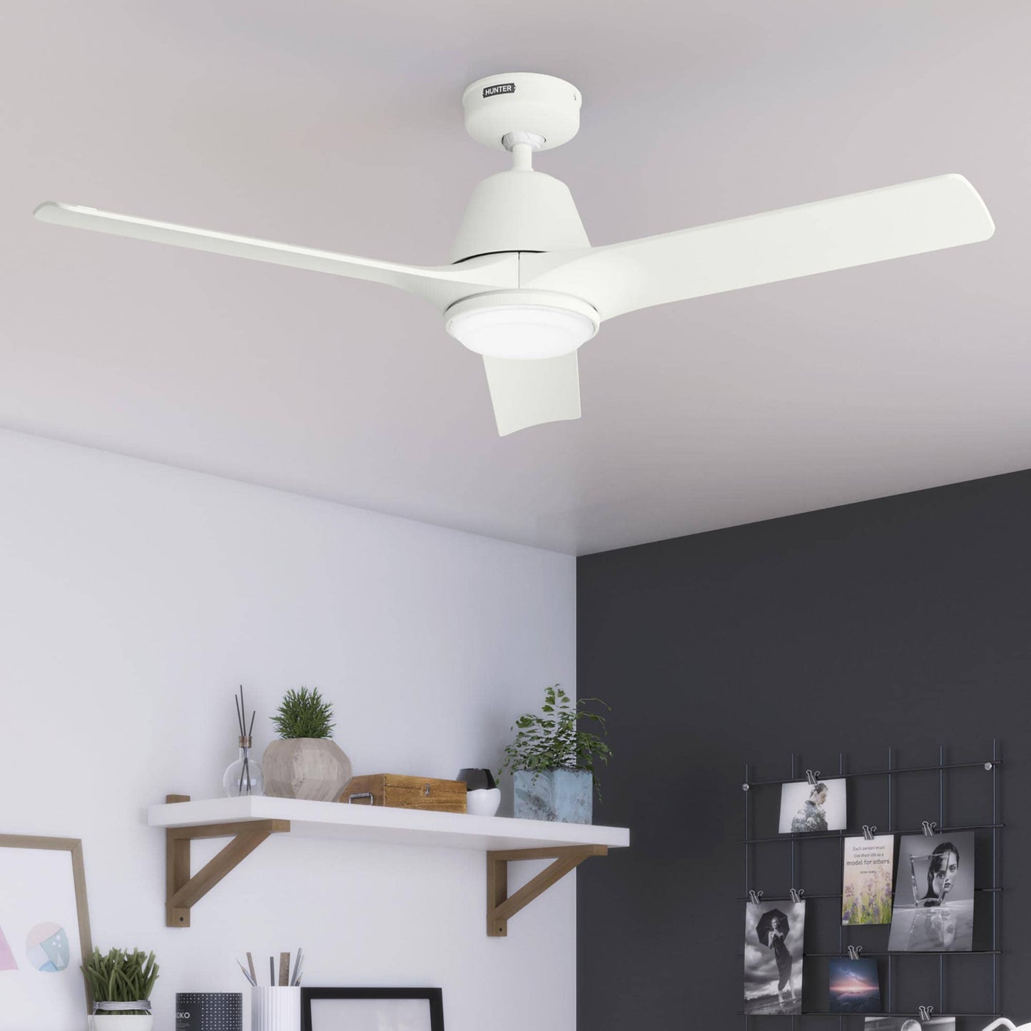 Hunter Aeronaut ENERGY STAR SIMPLEconnect 52-in Integrated LED Outdoor Smart Matte White with Matte White Blades Propeller Ceiling Fan With Light - Remote Included ( 3 -Blade ) 6535505
