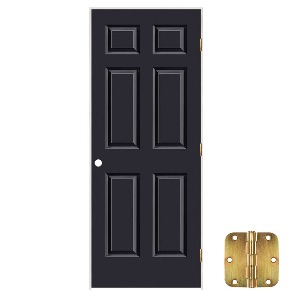 Masonite 32-in x 80-in Midnight Solid core 6-panel Left hand Smooth Prefinished Molded composite Flat Jamb Single Prehung Interior Door