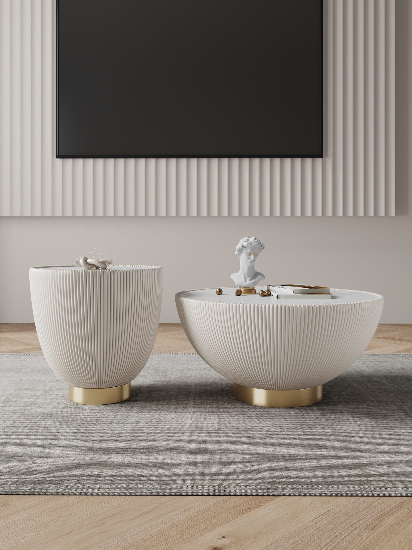 Manhattan Comfort Modern Round Ceramic Ceramix Faux 28.15-in W x 14.17-in H Coffee Table