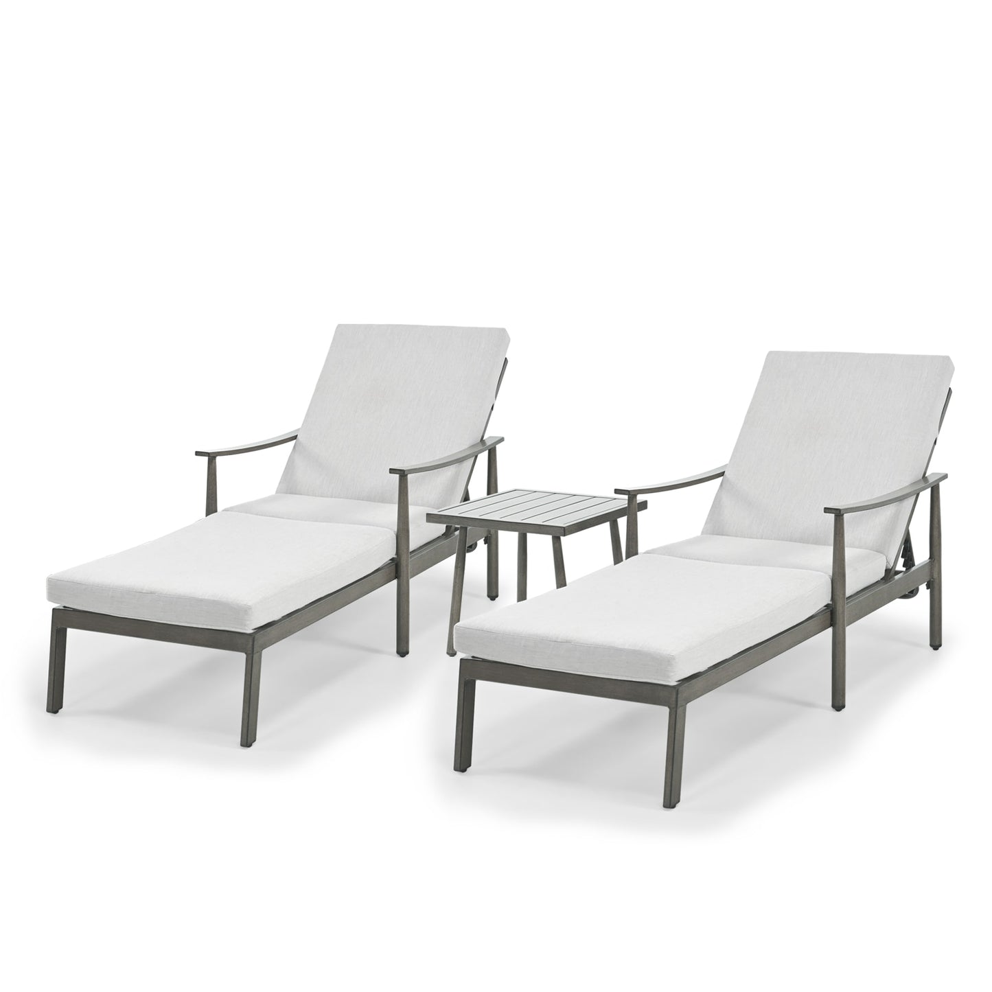 SleekLine Set of 2 Gray Aluminum Frame Stationary Chaise Lounge Chair with Gray Cushioned Seat